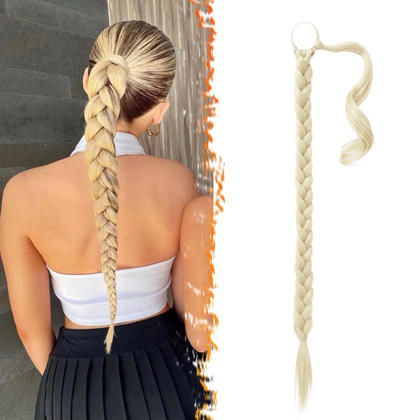 30 Inch Long Braided Ponytail Extension - Copper Red Wrap Around Hairpiece | Synthetic Hair for Women