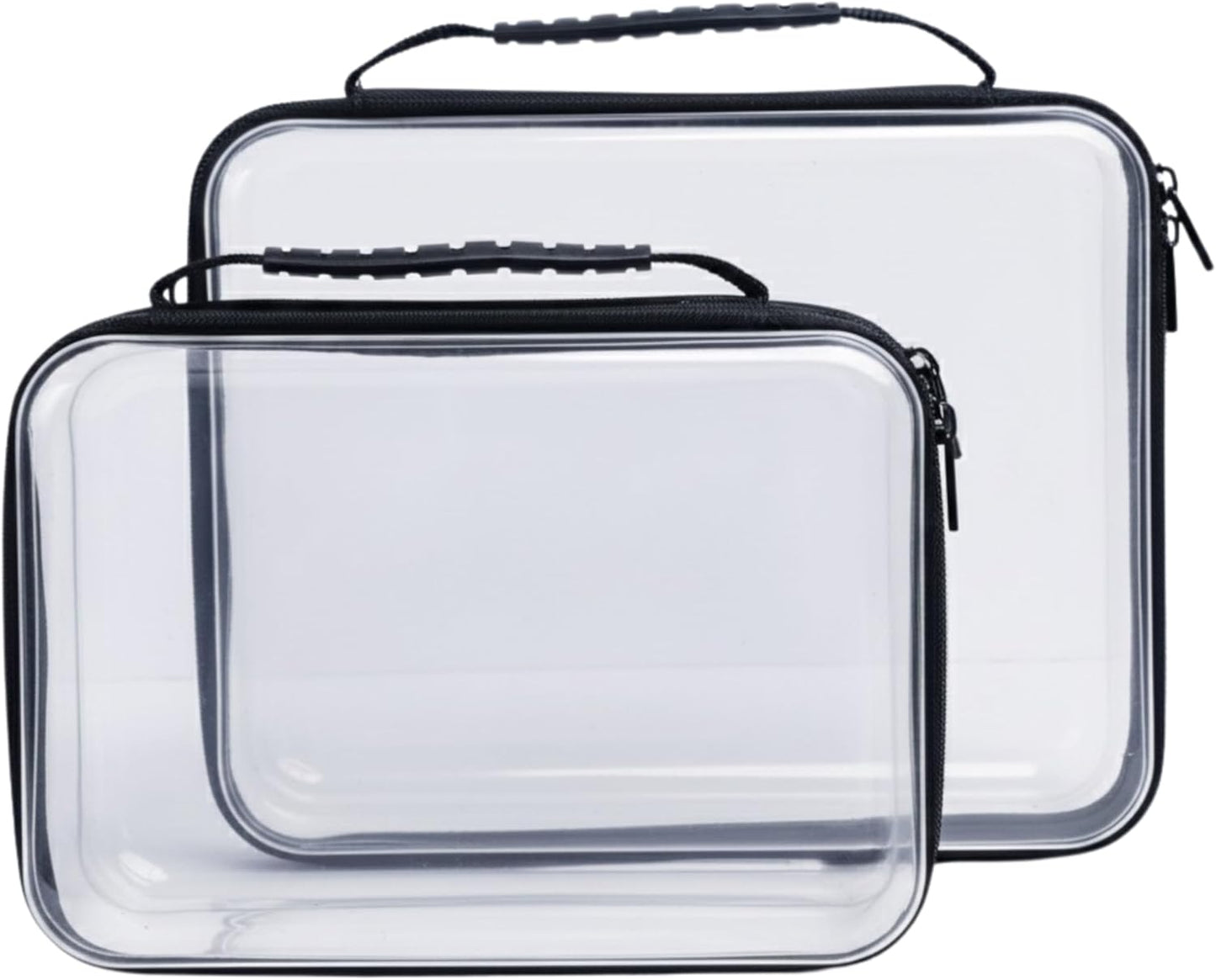Clear Hard Shell Zipper Case Set - Large & Medium Travel Organizers | Detachable Strap & Privacy Bag for Toiletries, Cosmetics & Tech Accessories