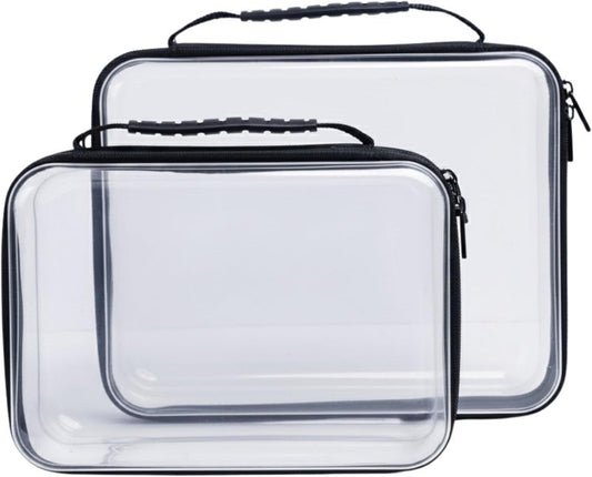 Clear Hard Shell Zipper Case Set - Large & Medium Travel Organizers | Detachable Strap & Privacy Bag for Toiletries, Cosmetics & Tech Accessories