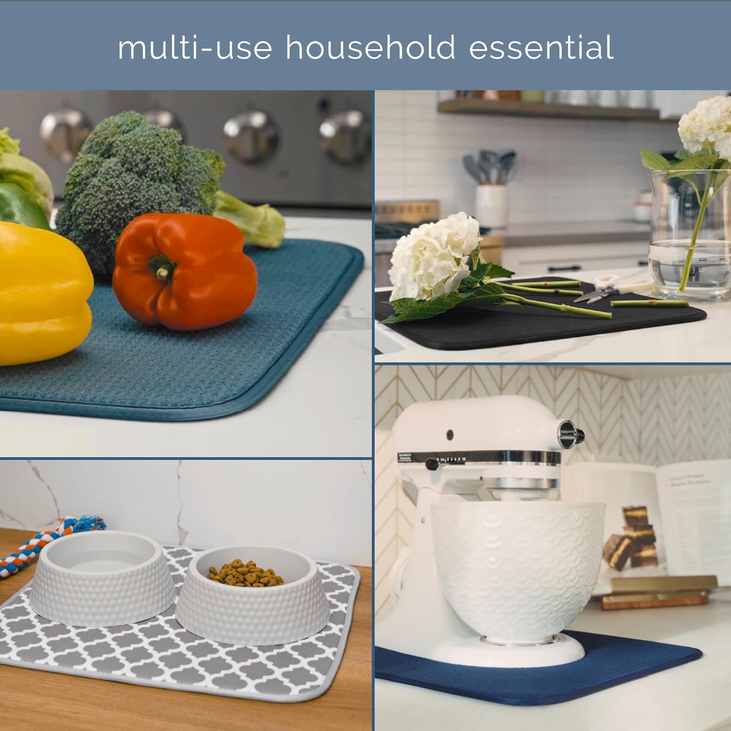 Dish Drying Mat XL - Absorbent Microfiber Kitchen Counter Pad | 18” x 24” | Charcoal