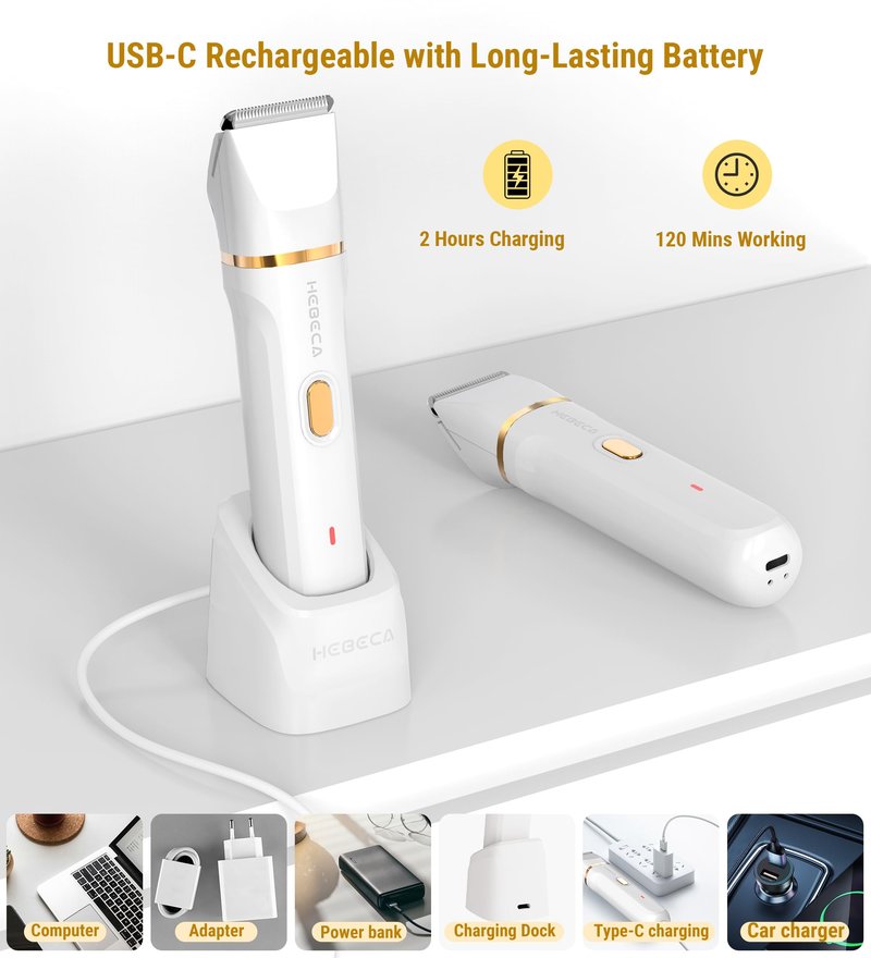 HEBECA Bikini Trimmer for Women, 3in1 Electric Razor for Women with Facial Trimmers & Intimate Shaver for Sensitive Skin, Waterproof Wet & Dry Use Rechargeable Pubic Hair Trimmer Removal