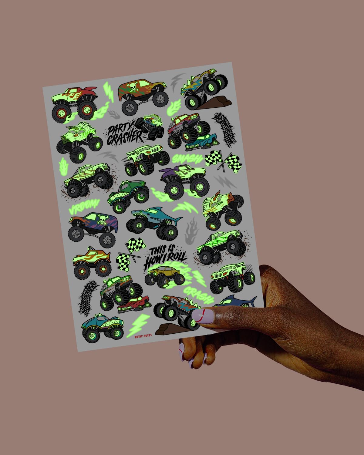 Glow In The Dark Monster Truck Temporary Tattoos - 50 Unique Foil Designs | Perfect for Boys' Birthday Parties, Race Car Favors, Kids Crafts