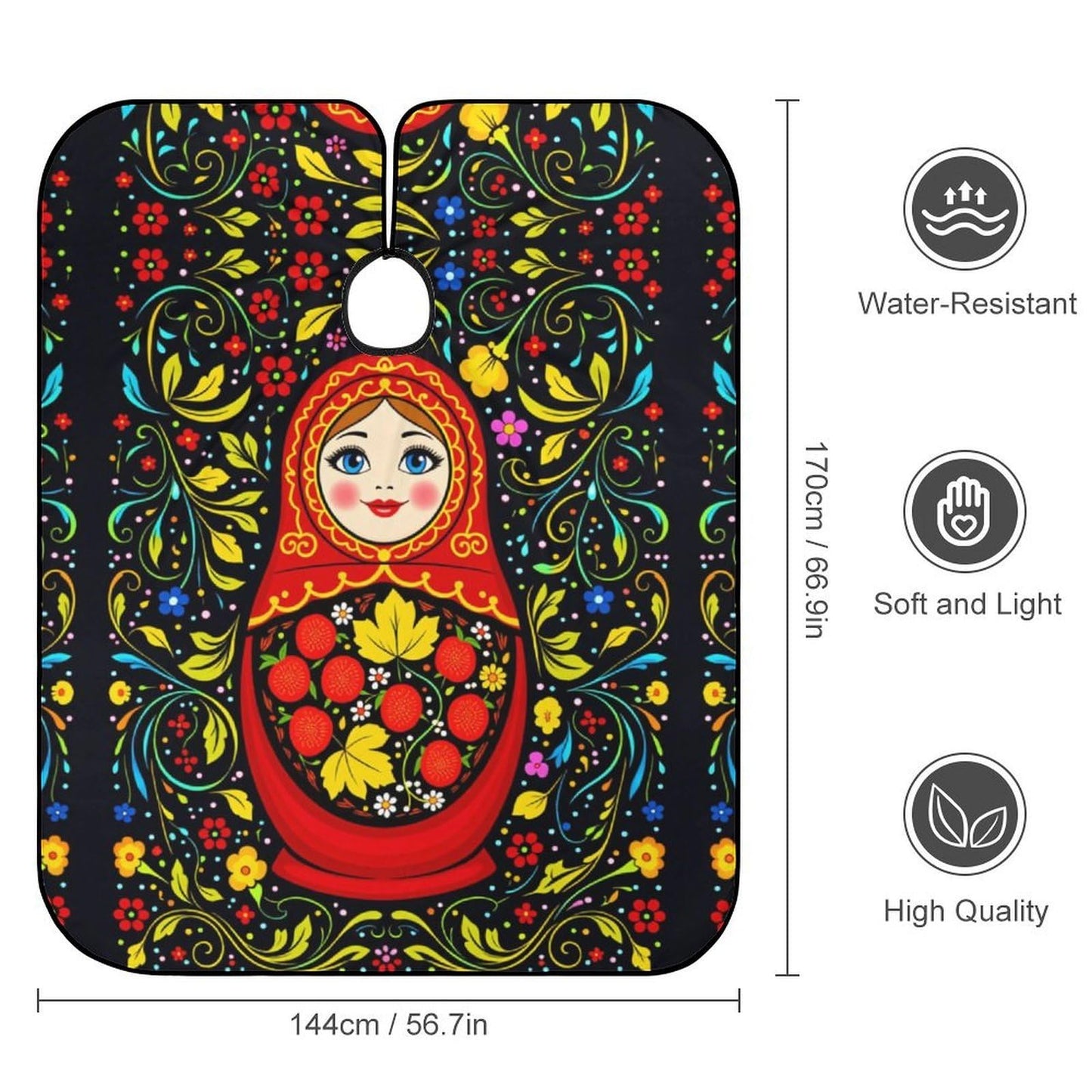 PGDFHGF Russian Doll Floral Adult Barber Apron for Men Women, Soft Durable Hairdressing Cape with Adjustable Snap Closure for Home Use Barbershops Salons