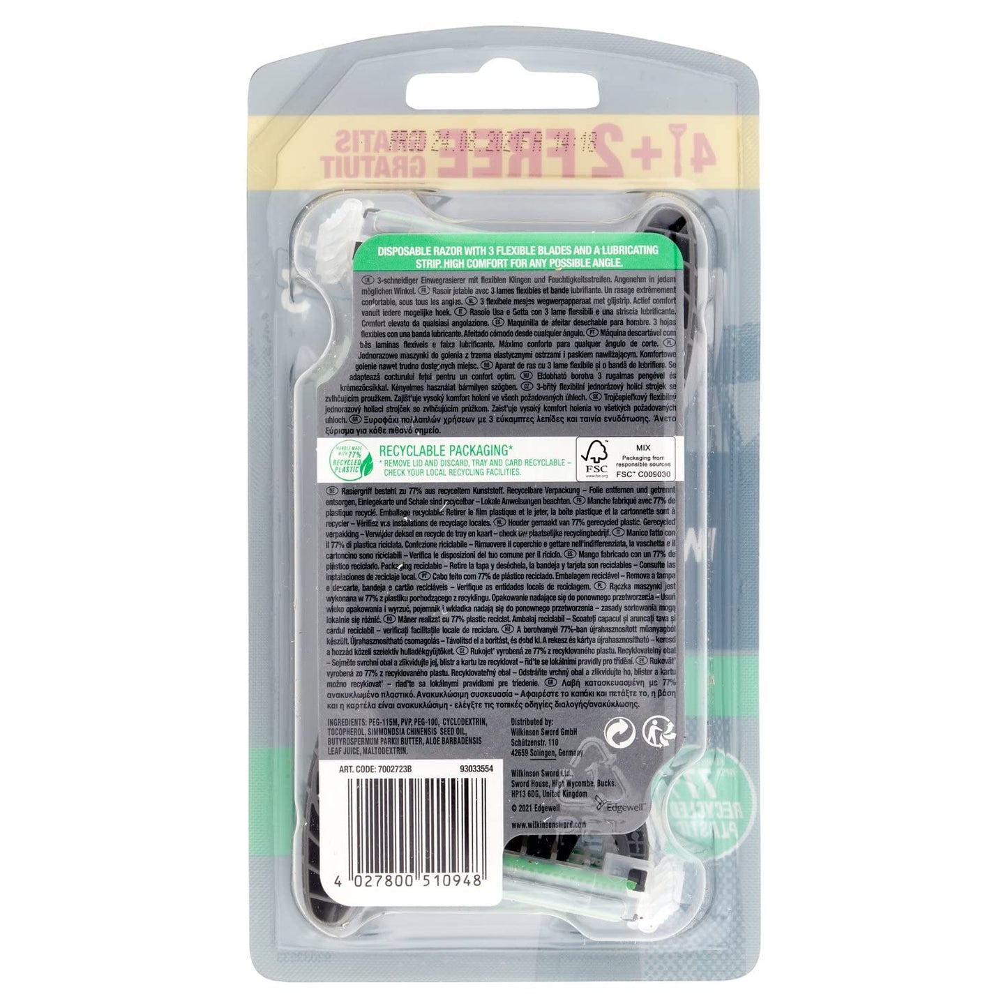 Wilkinson Sword Xtreme 3 Black Edition Disposable Razors (Aloe Vera) 4 + 2 Ks