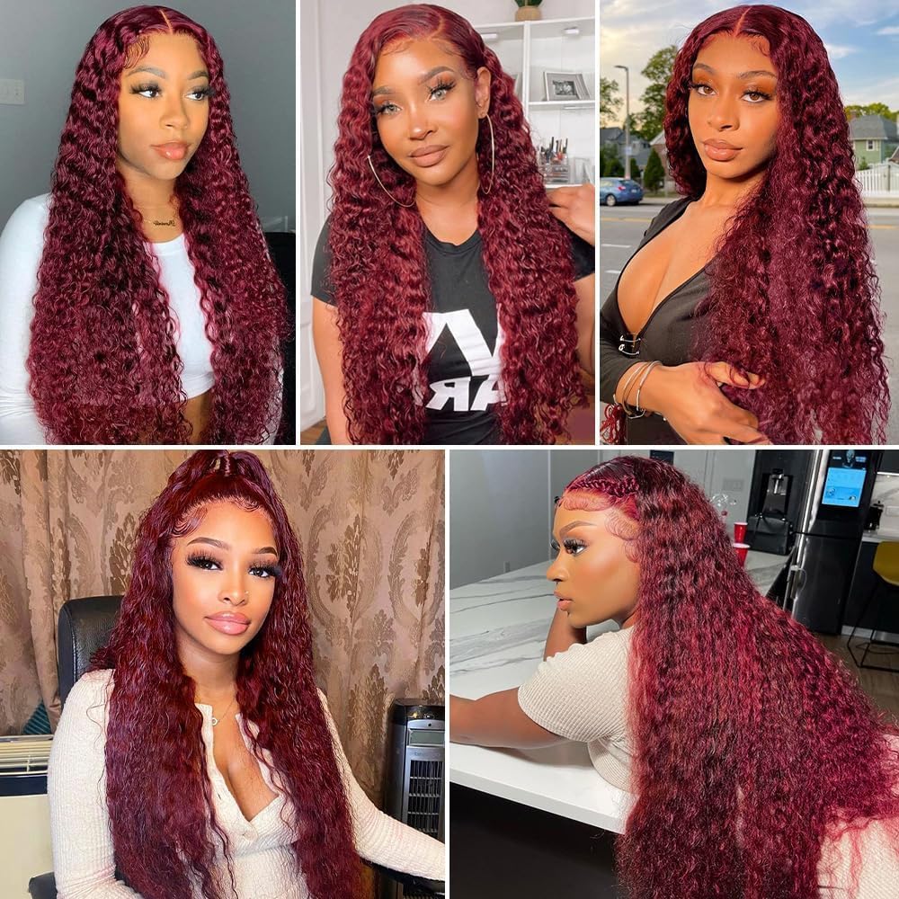Red Bundle Human Hair Burgundy Deep Wave Bundles Human Hair Extensions Brazilian Virgin Hair 150g/3 Bundles 16 18 20 Inch 99J Red Deep Wave Bundle