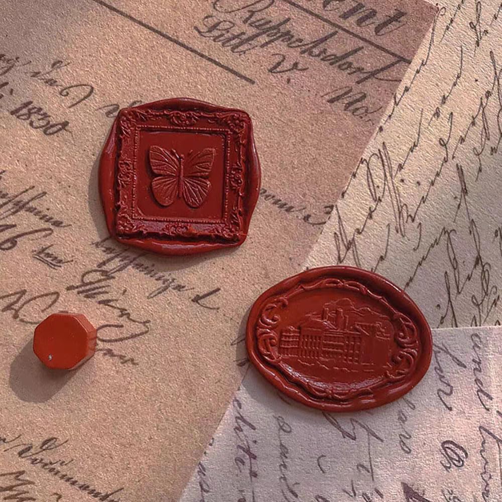 7pcs Vintage Wax Stamp Seal Kit,Wax Seal Stamp Head and Wooden Handle,Butterflies Rose Flower Sealing Wax Stamp,Wax Seal Kit for Wedding Invitations Envelopes Thanksgiving Card Gift Packing