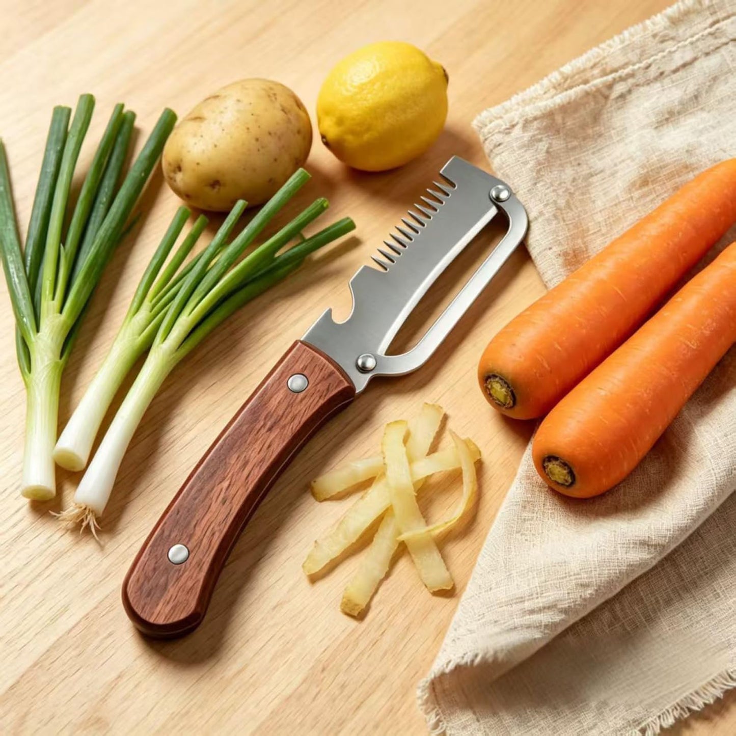 Multifunctional Vegetable Julienne Peeler, Kitchen Multi-Function Stainless Steel Thickened Fruit Peeler Knife, With Built-In Bottle Opener For Peeling Fruits, Vegetables