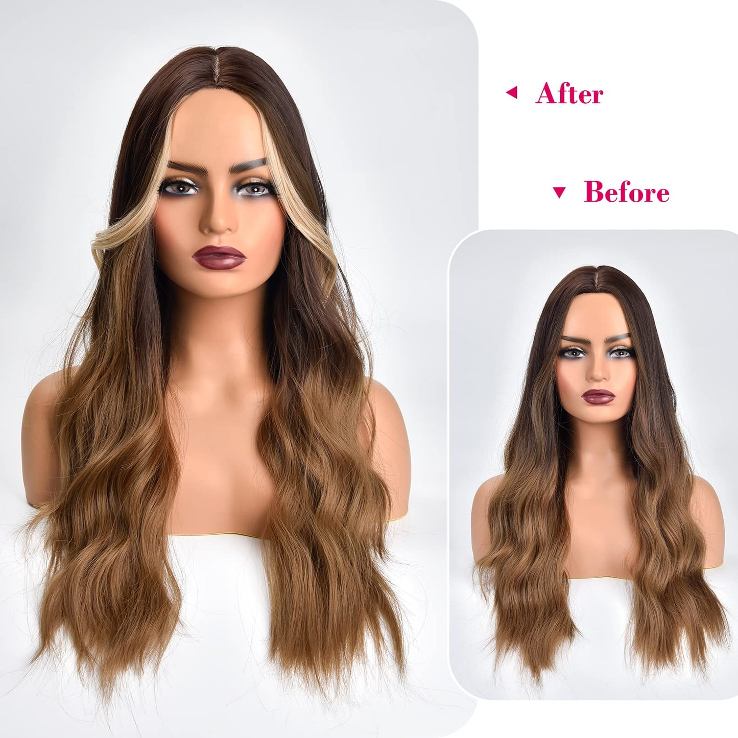 REECHO Side Air Bangs, 12 inch Long Wavy Curly Clip in Bangs Front Side Bangs for Women Daily Use 2 PCS Set Long Temples (Dark Blonde)