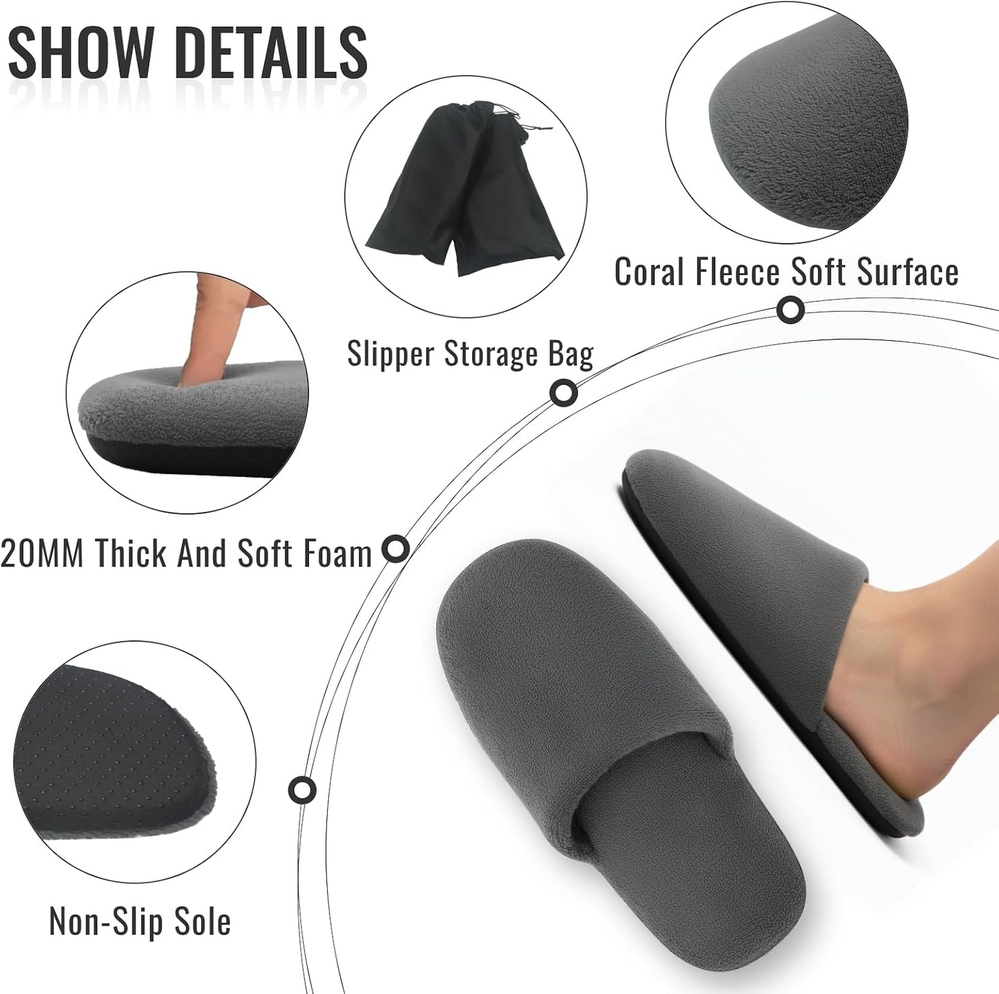 Washable House Slippers - Thickened Cotton Non-Slip Spa Footwear for Guests | Reusable Travel Slippers for Men & Women