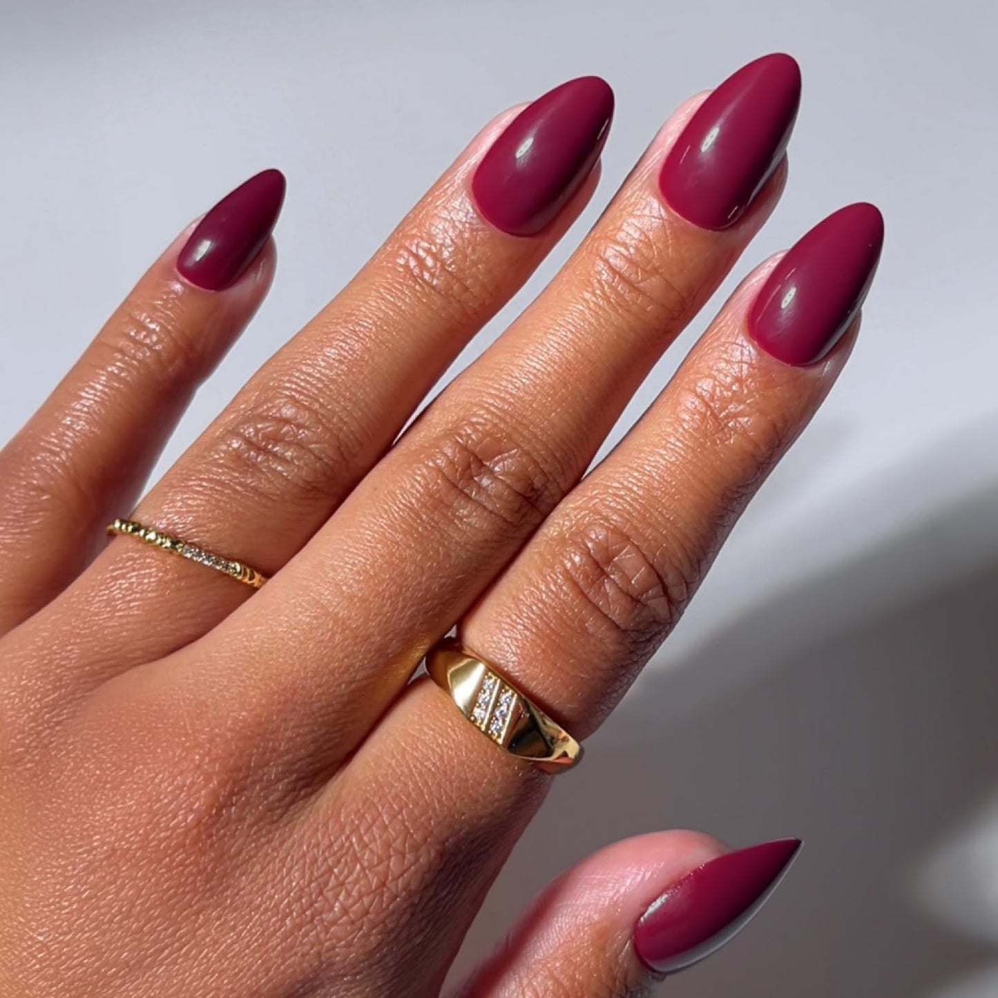 Glamnetic Press On Nails - Short Almond Fake Nails | Glossy Dark Maroon Press On Nails, Salon Quality Kit with Glue | Berry Kiss - 30 Nail Set in 15 Sizes