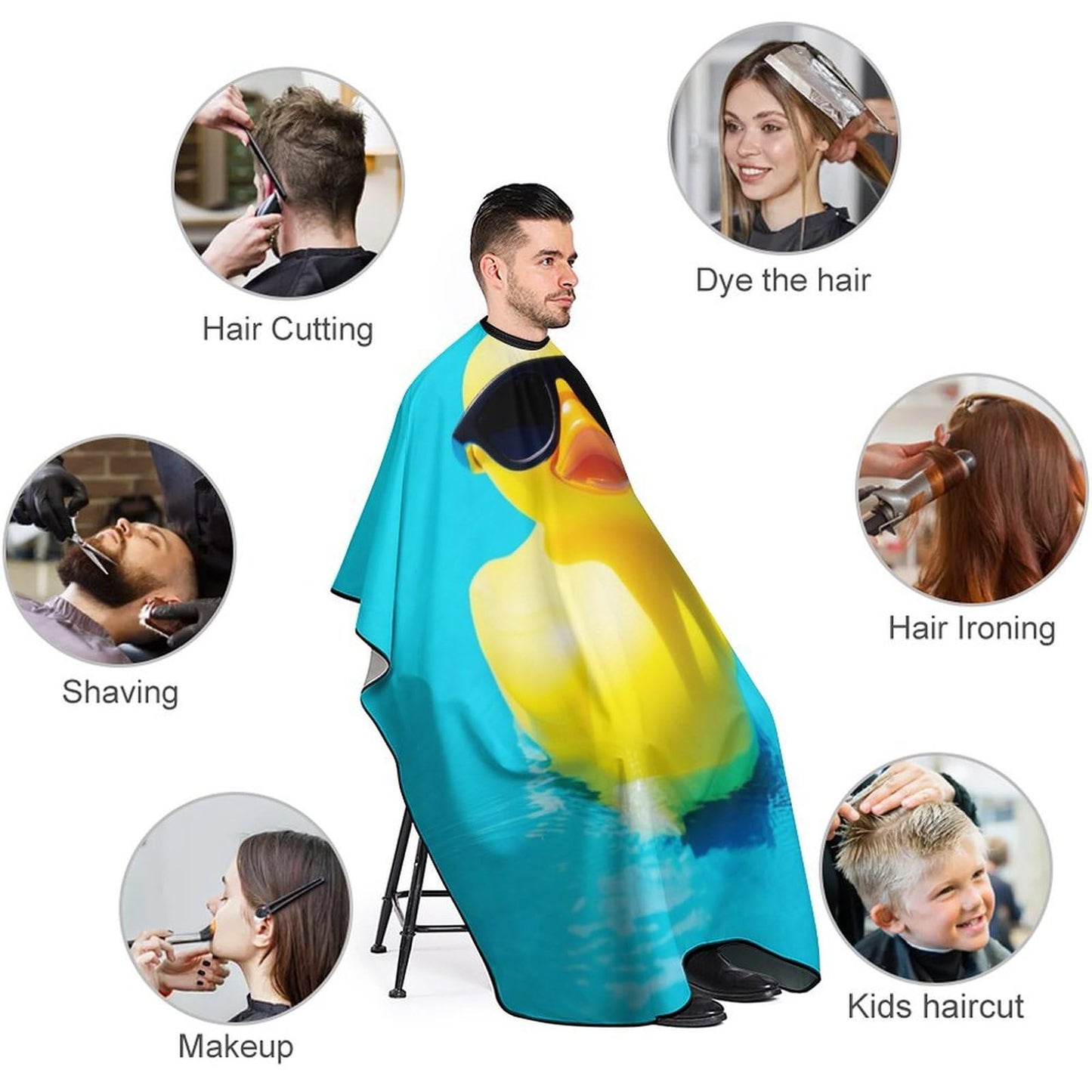 Fashion Barber Cape Unisex Hair Cutting Cape with Adjustable Closure Cute Rubber Ducky with Sunglasses Yellow Blue