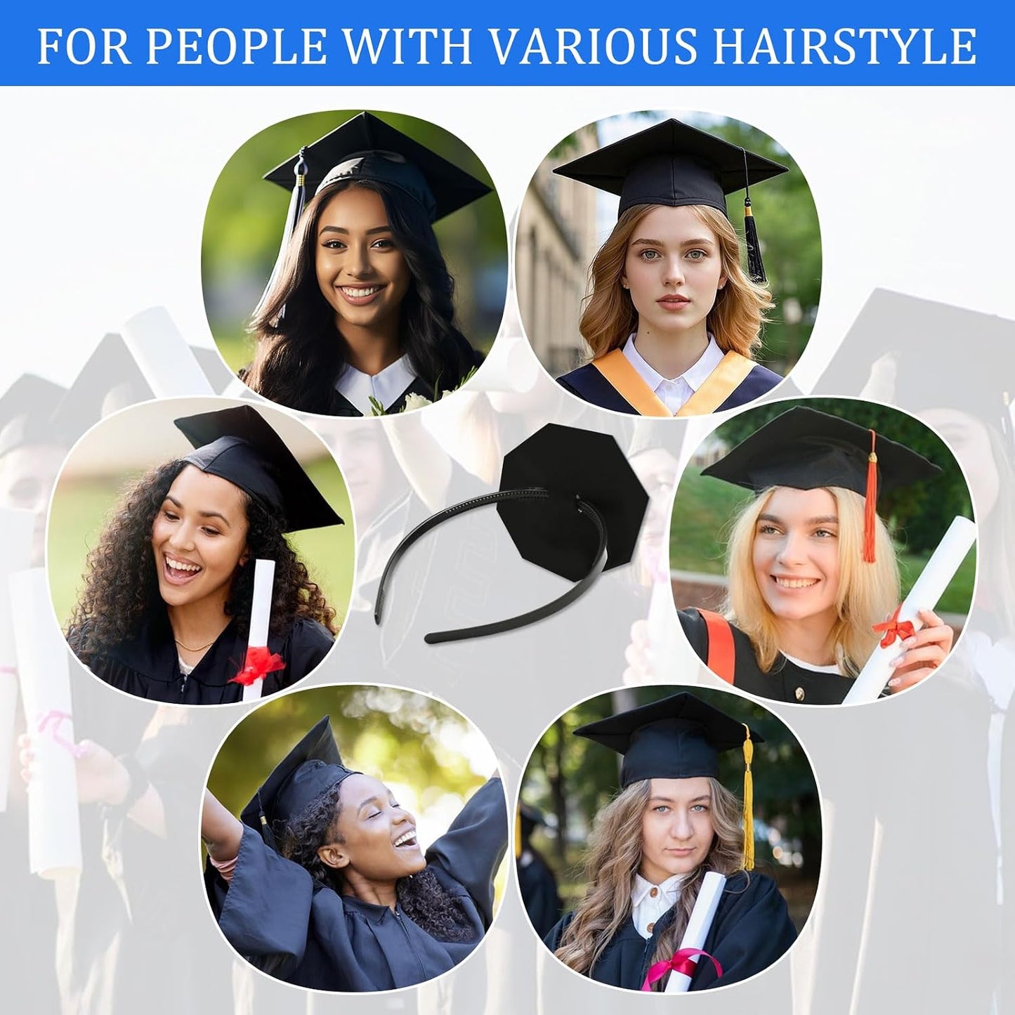 Graduation Cap Headband Insert - Secure Clip Holder for Grad Hats | Anti-Fall Hair Bands (2pcs)