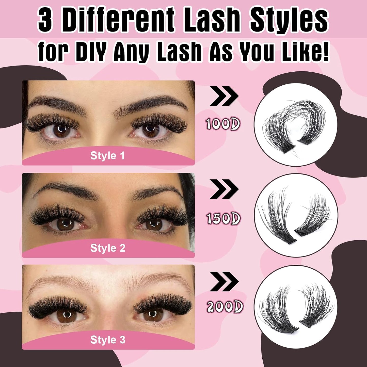 Eyelash Extension Kit - Fluffier Thick Volume 14-20mm D Curly Mink Lash Clusters | 240pcs DIY Individual Lashes with Bond, Seal & Applicator