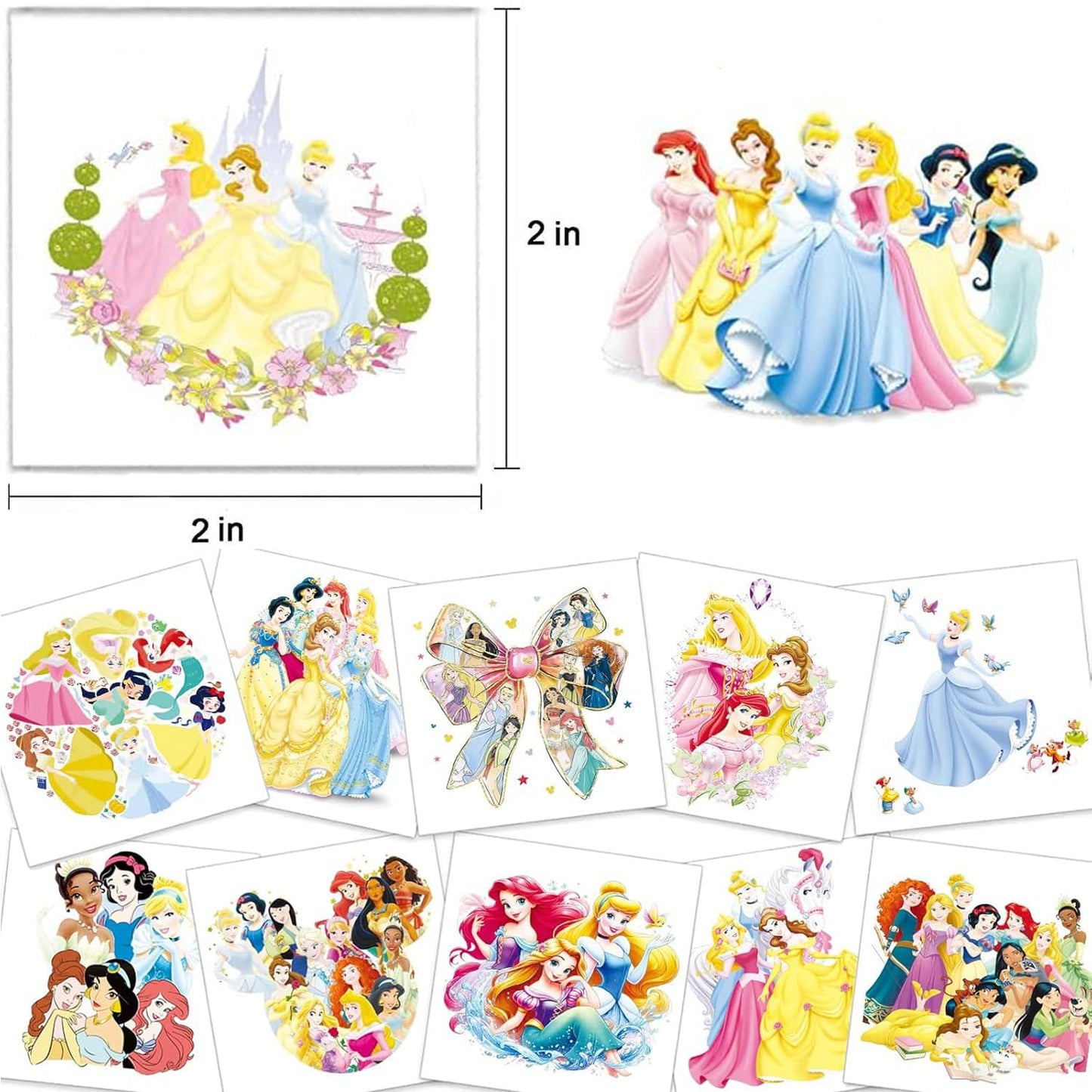 Princess Temporary Tattoos - 60 Pcs Birthday Party Supplies | Cute Cartoon Stickers for Kids