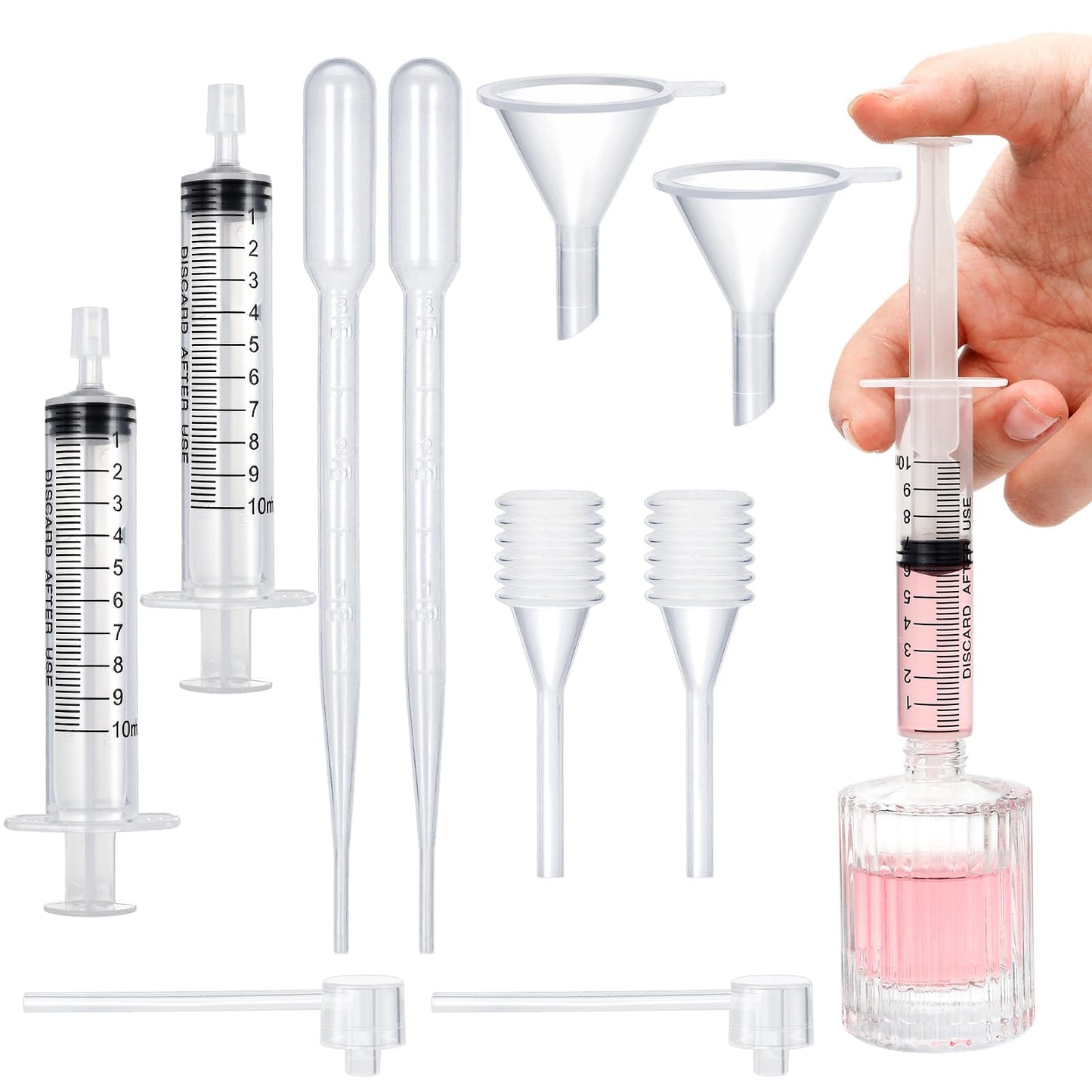 10pcs Perfume Refill Tool Kit,Plastic Perfume Dispenser Transfer Tools,Travel Refill Tool Set for Liquid Cologne Fragrance Sample Essential Oils (Clear, 10ml/10pcs)