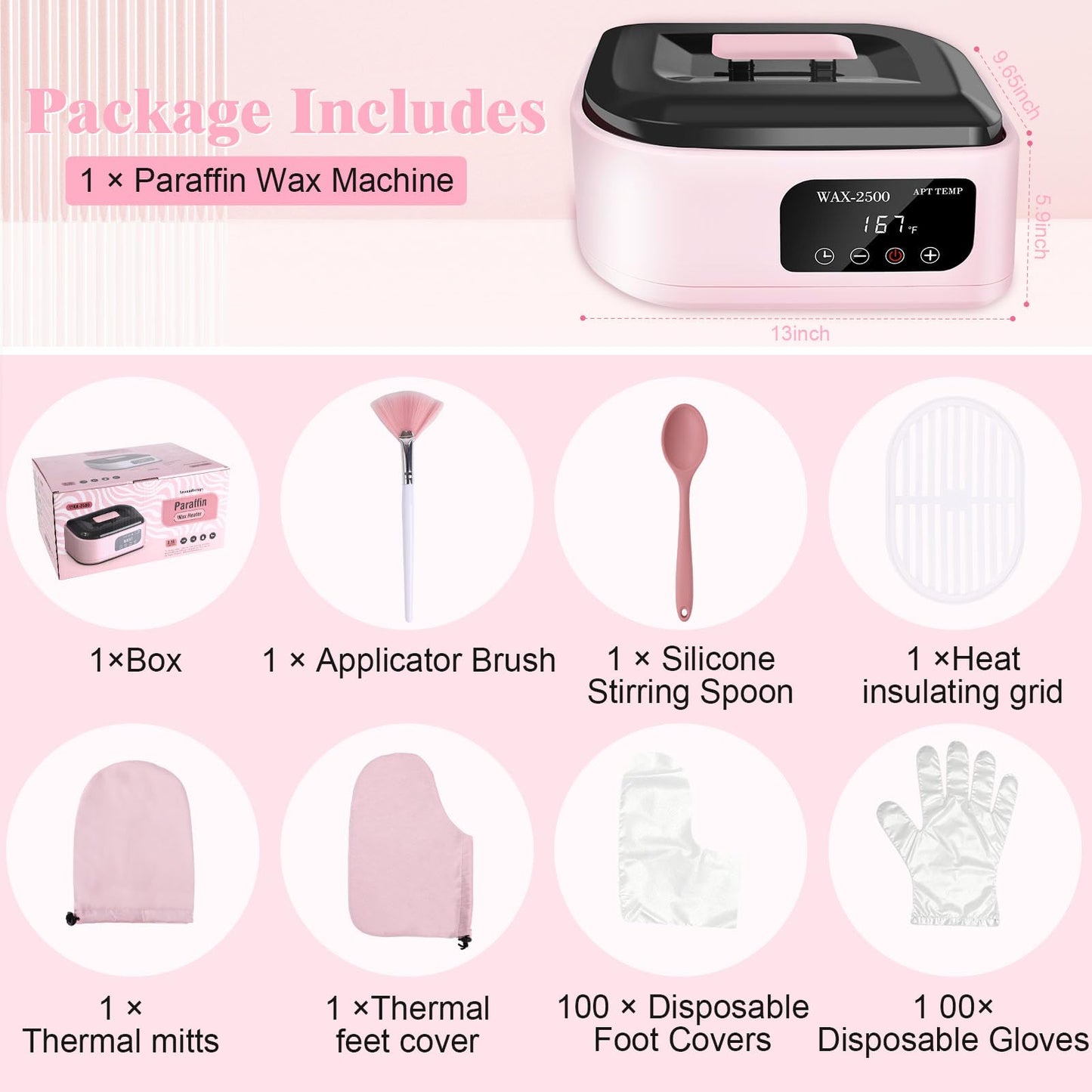 Beauty Star Paraffin Wax Machine for Hands and Feet – 3500ml Large Capacity with Auto Timer & Keep Warm Function – Moisturizing Kit for Arthritis Relief, Dry Skin, and Spa Home Use (Pink)