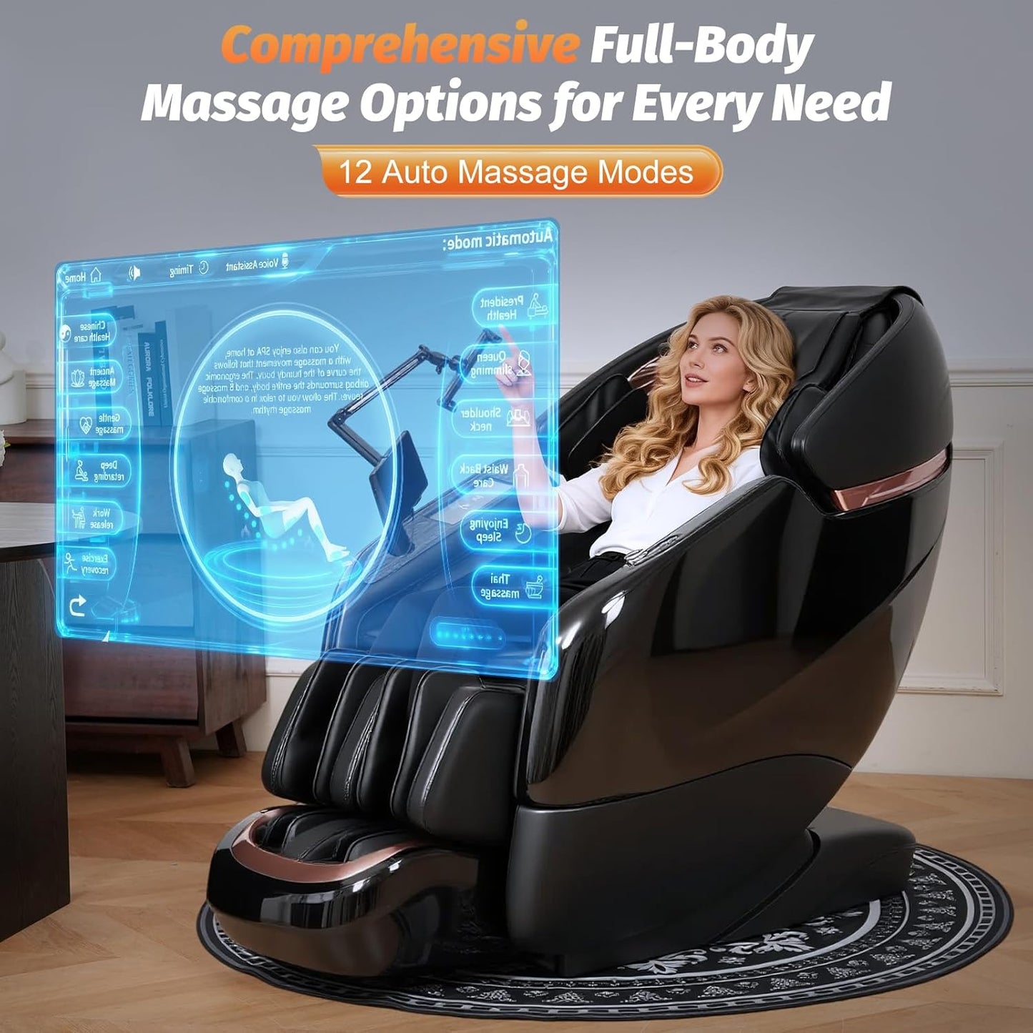 Full Body Massage Chair - Zero Gravity SL-Track Shiatsu Recliner with AI Voice Control | G6 Black, Heating & LED Remote