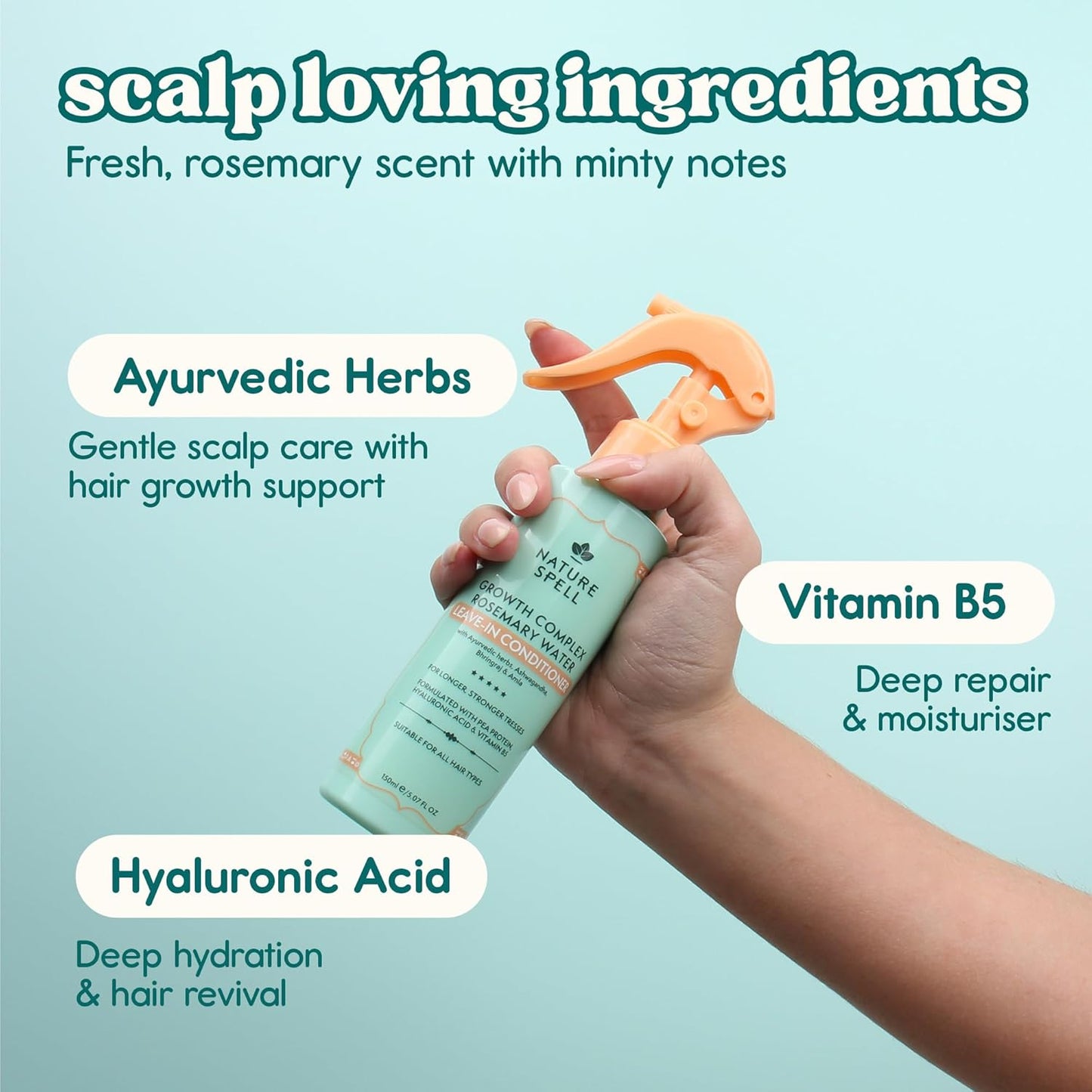 Rosemary Water Leave-In Conditioner - Promotes Hair Growth & Heat Protection | 5.07 Fl Oz