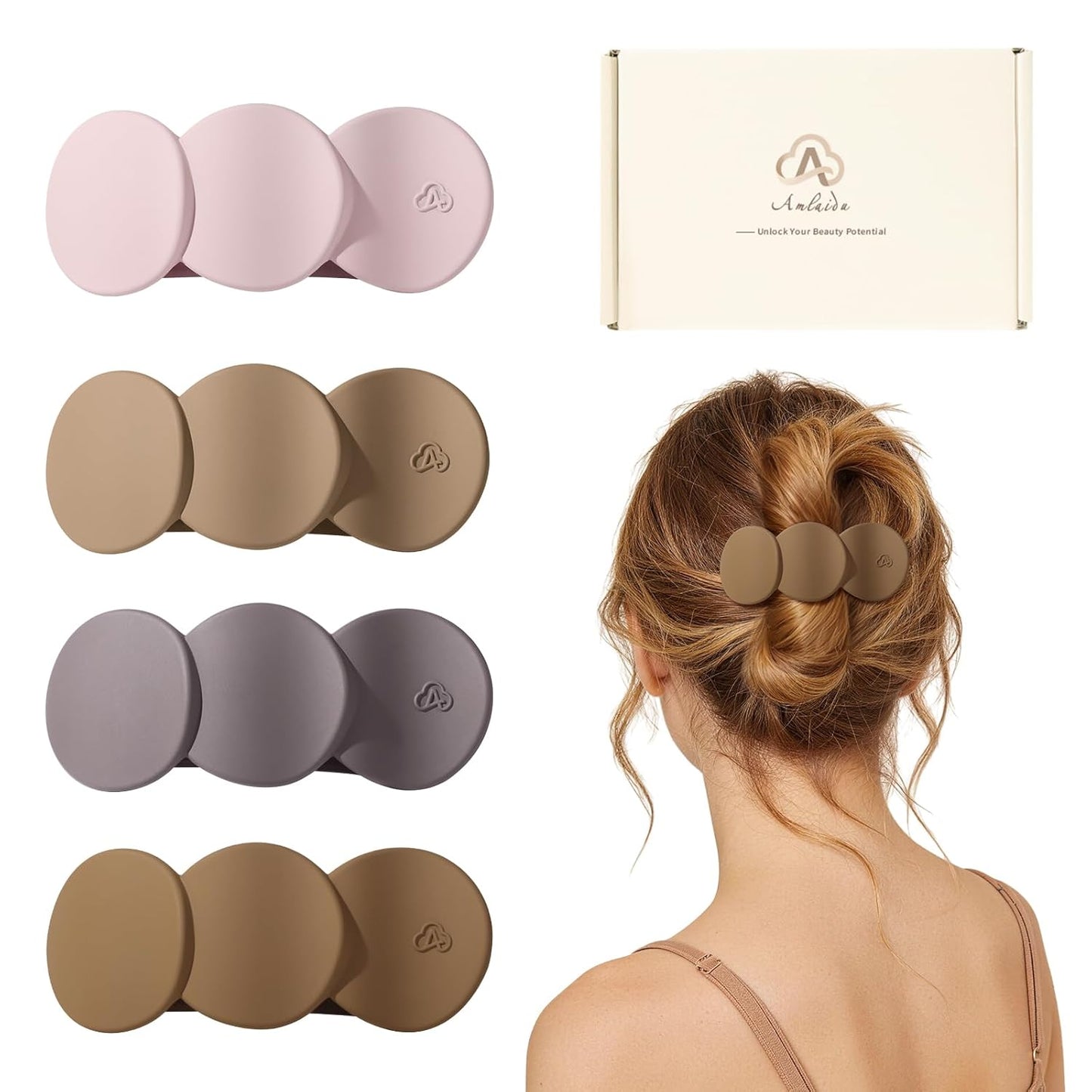 Medium Flat Hair Clips - Strong Hold French Claw Clips for Thick & Thin Hair | Non-Slip Duckbill Design, 4-Pack in Beige, Brown & Black