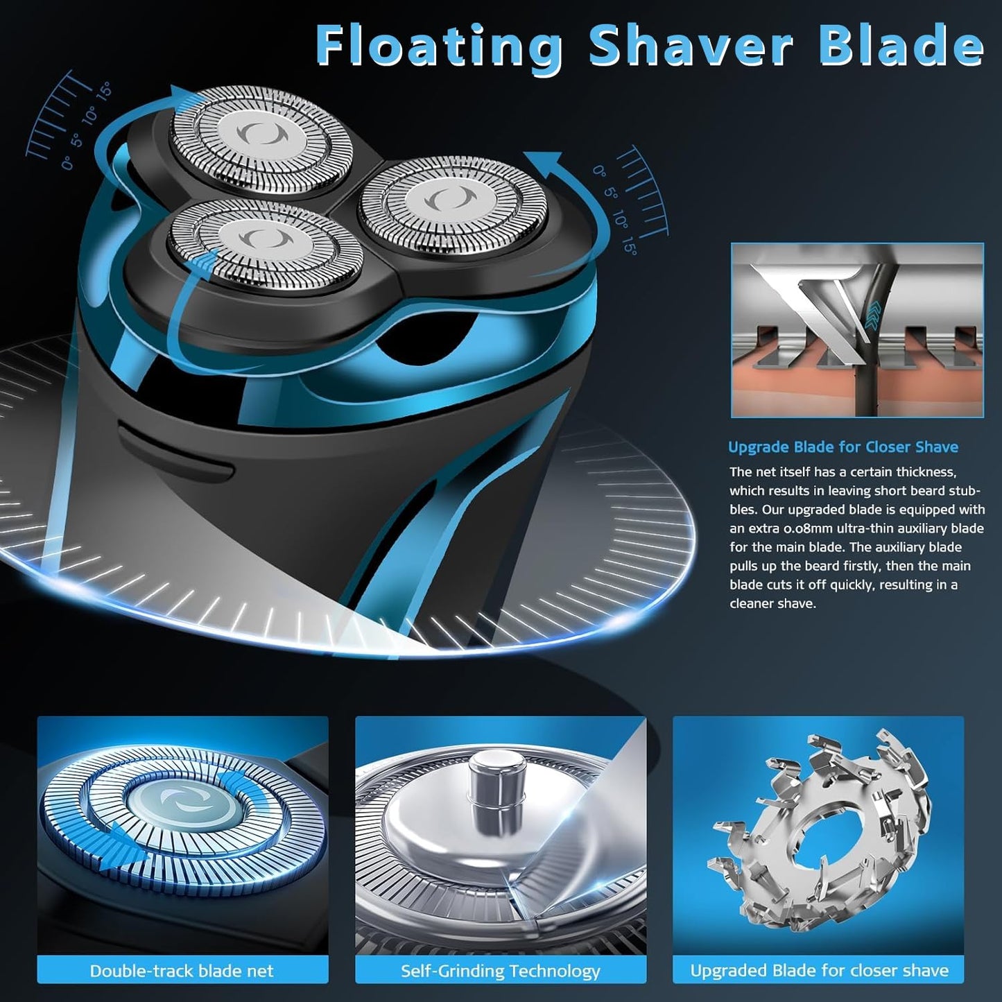 Snapbuy Electric Razor for Men, Snapbuy Electric Razor Pro of Father, 4D Floating Head Rotary Shaver, Ipx7 Waterproof Electrical Razors, Wet & Dry Fast Charging Electrical Shaver LCD Display (Blue)