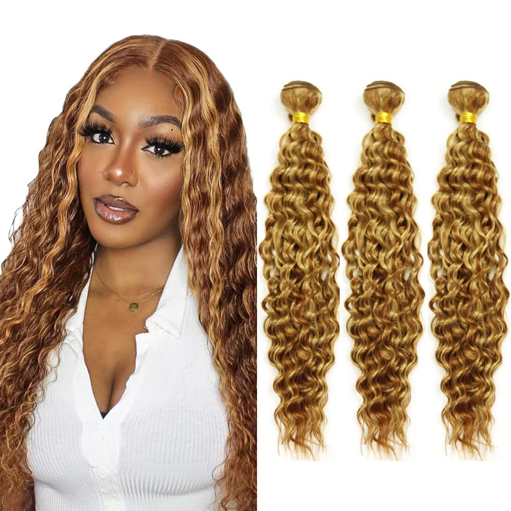 P27/30 Human Hair Bundles Honey Blonde Body Wave Bundles 8A Brazilian Virgin Remy 3 Bundles 12 12 12 Inch Double Weft Light Brown Hair Extensions