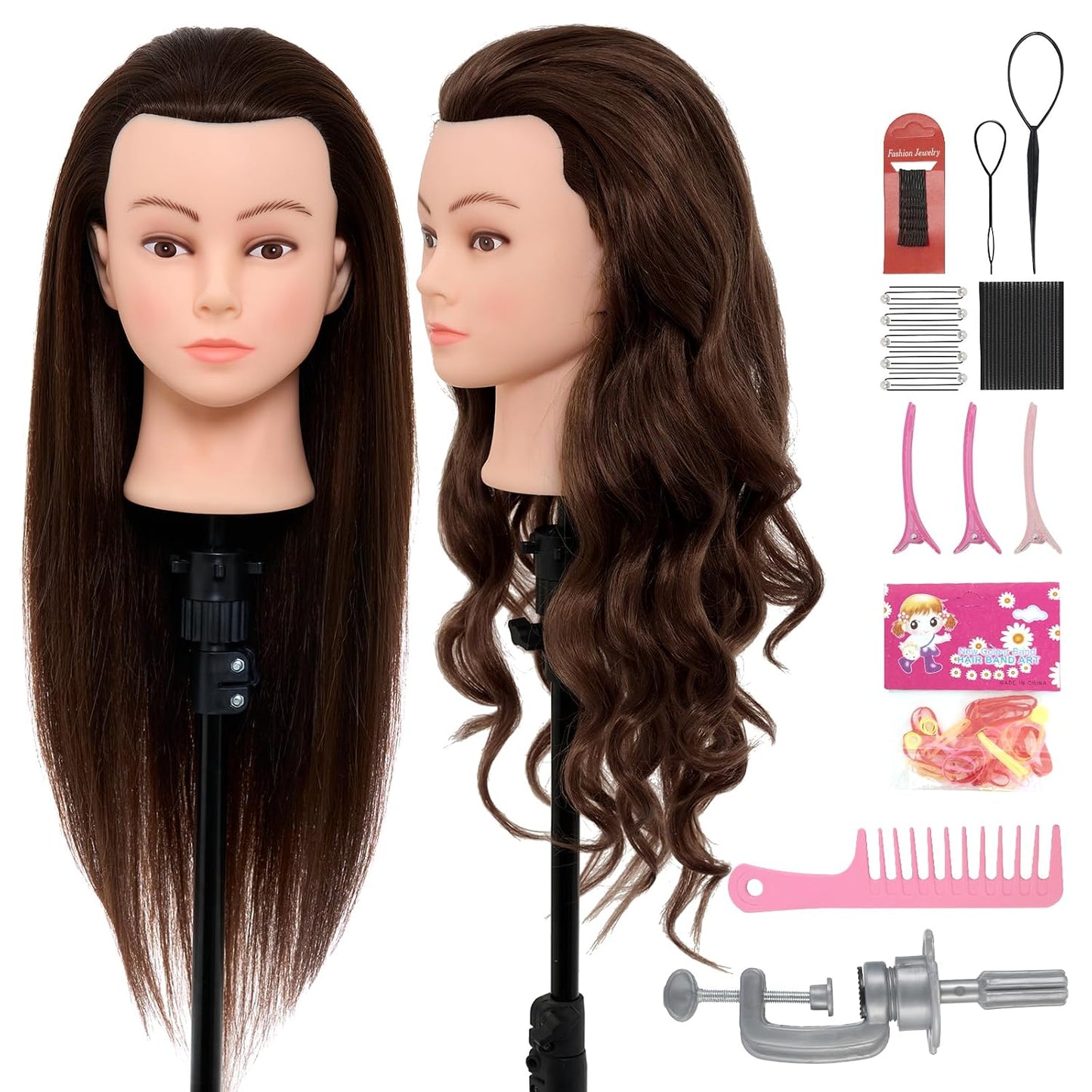28-Inch Mannequin Head | 80% Real Human Hair for Styling, Braiding & Curling - Blonde with Table Clamp