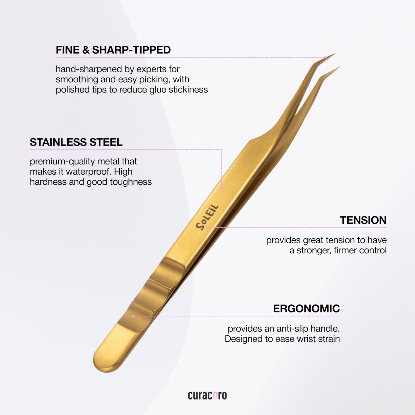 Curacoro Lash Tweezers for Eyelash Extensions - LashSmith 50° Short Tip Tweezer for Isolation, Fan Pickup & Multiple Lashing Techniques