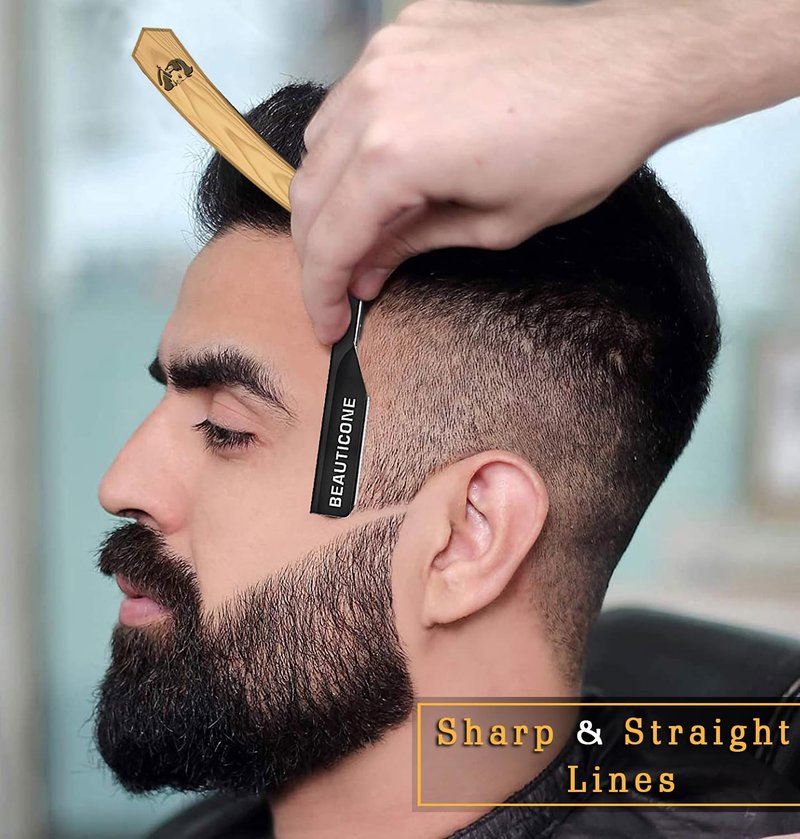 BEAUTICONE Straight Razors for Men, Professional Barber Razors, Premium Straight Edge Razor, Shaving Knife, Shavette, Stainless Steel, Wooden Handle, With PU Leather Case