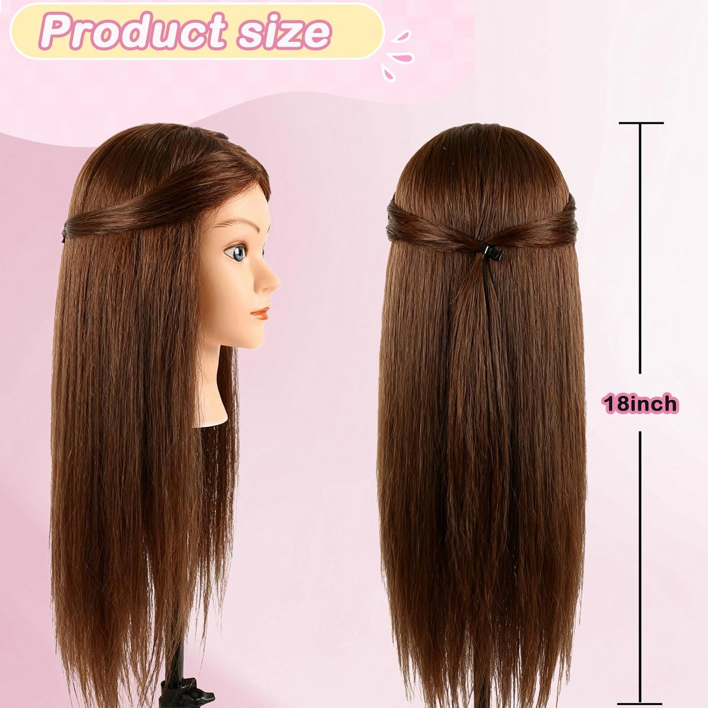 Beauty Star Mannequin Head - 18-Inch Real Human Hair Styling Head for Braiding & Cosmetology Training | Dark Brown Hair, Blue Eyes