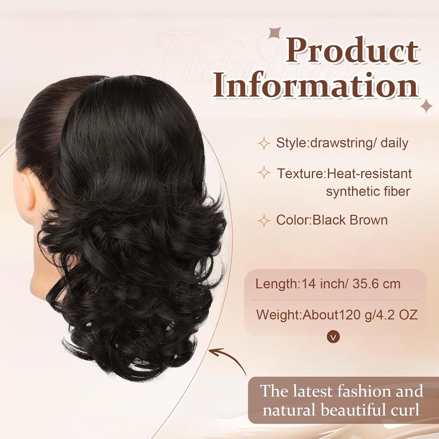 Ponytail Extension - 14 Inch Short Drawstring Hairpiece for Women | Soft Synthetic in Black Brown