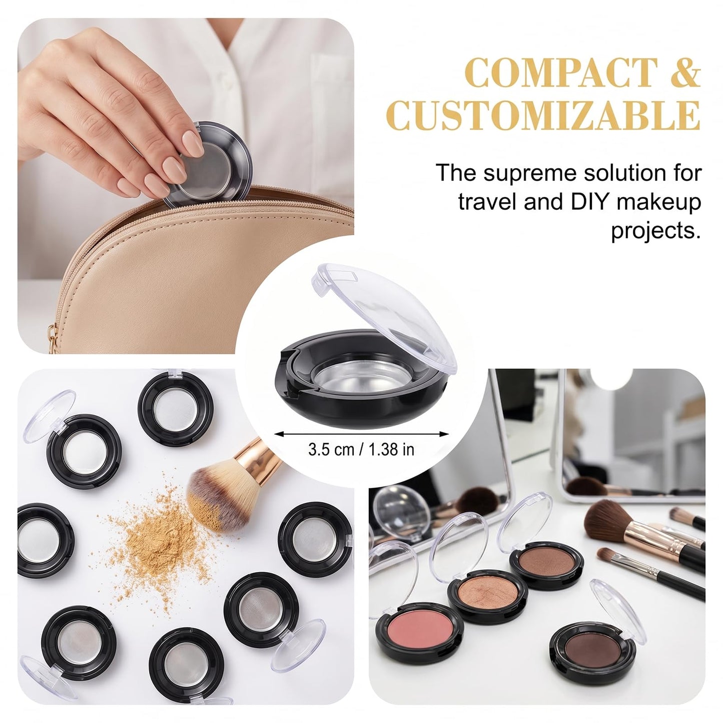 8PCS Empty Eyeshadow Palette, Refillable Eyeshadow Case for Travel Use, Empty Makeup Palette for Eyeshadow Blush Lipstick Organizer (35mm, Black)