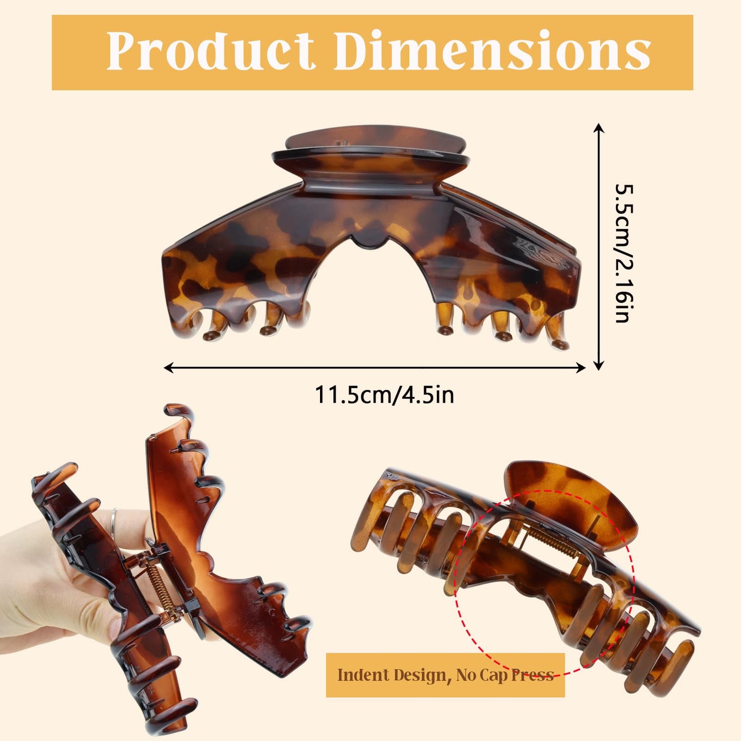 3 Pcs Large Trucker Hair Claw Clip for Hat, Baseball Claw Clips for Women, Acetate Tortoise Shell Non-Slip Strong Hold Hat Hair Clips, Claw Clips for Thick Hair Hat Hairstyles, Gifts Hair Accessories