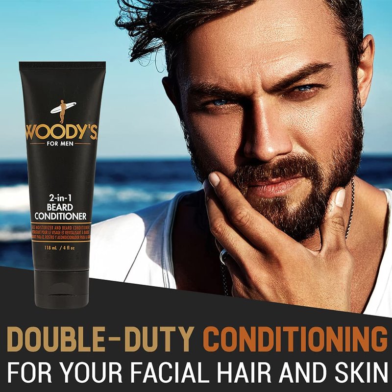 Woody's 2-in-1 Beard Conditioner – Face Moisturizer & Conditioner for Dry Flaky Beards with Botanicals, Beard Softener for Men, 4 oz