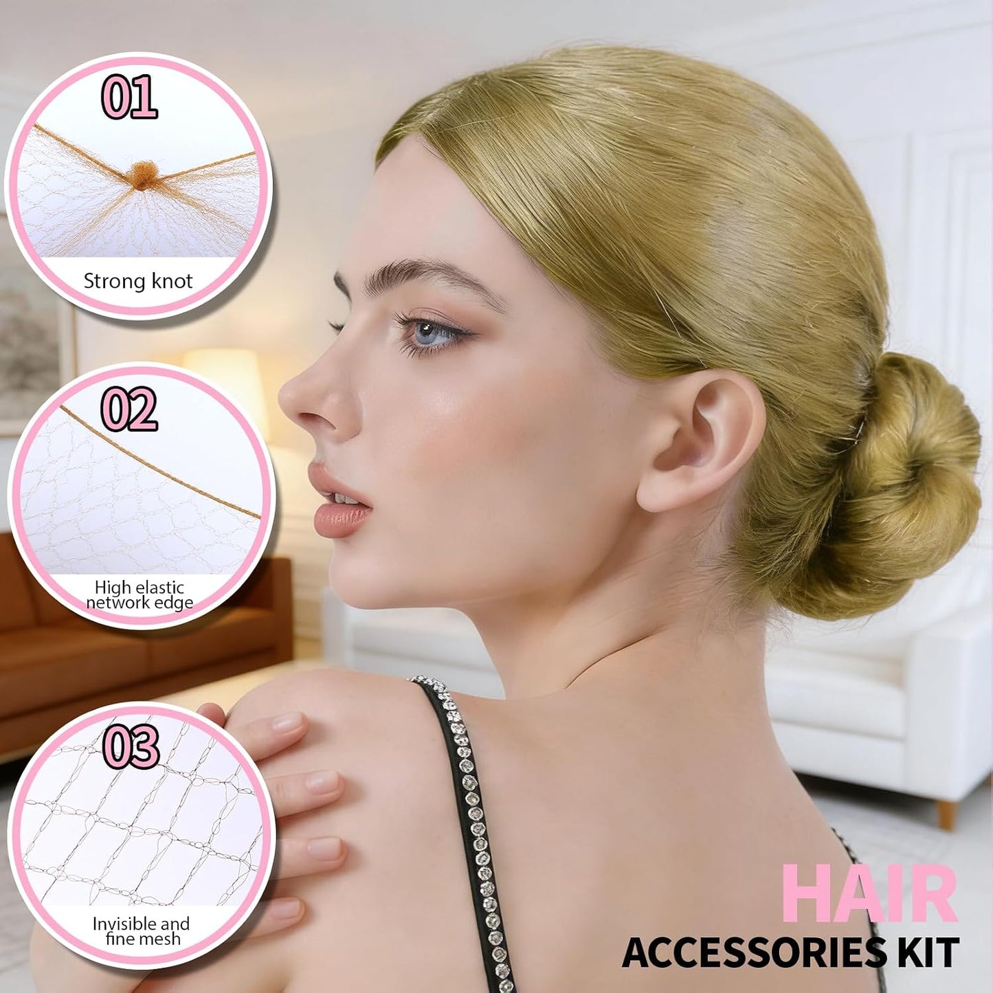 Hair Net Set - 20 Individually Packaged 20-Inch Hair Nets & 40 Hair Pins for Women | Dark Blonde Hair Bun Maker