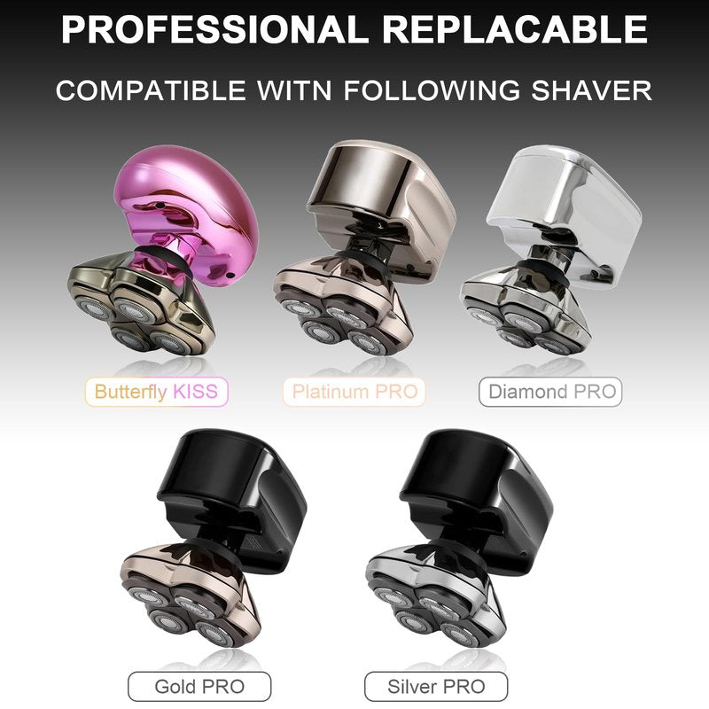 Replacement Head Compatible with Shaver PRO 4, Blade Fit for Skull Pitbull, Butterfly Kiss PRO & Palm Shavers, Replacement Head for Electric Shaver & Blade for Bald Head and for Men/Women (2 Pcs)