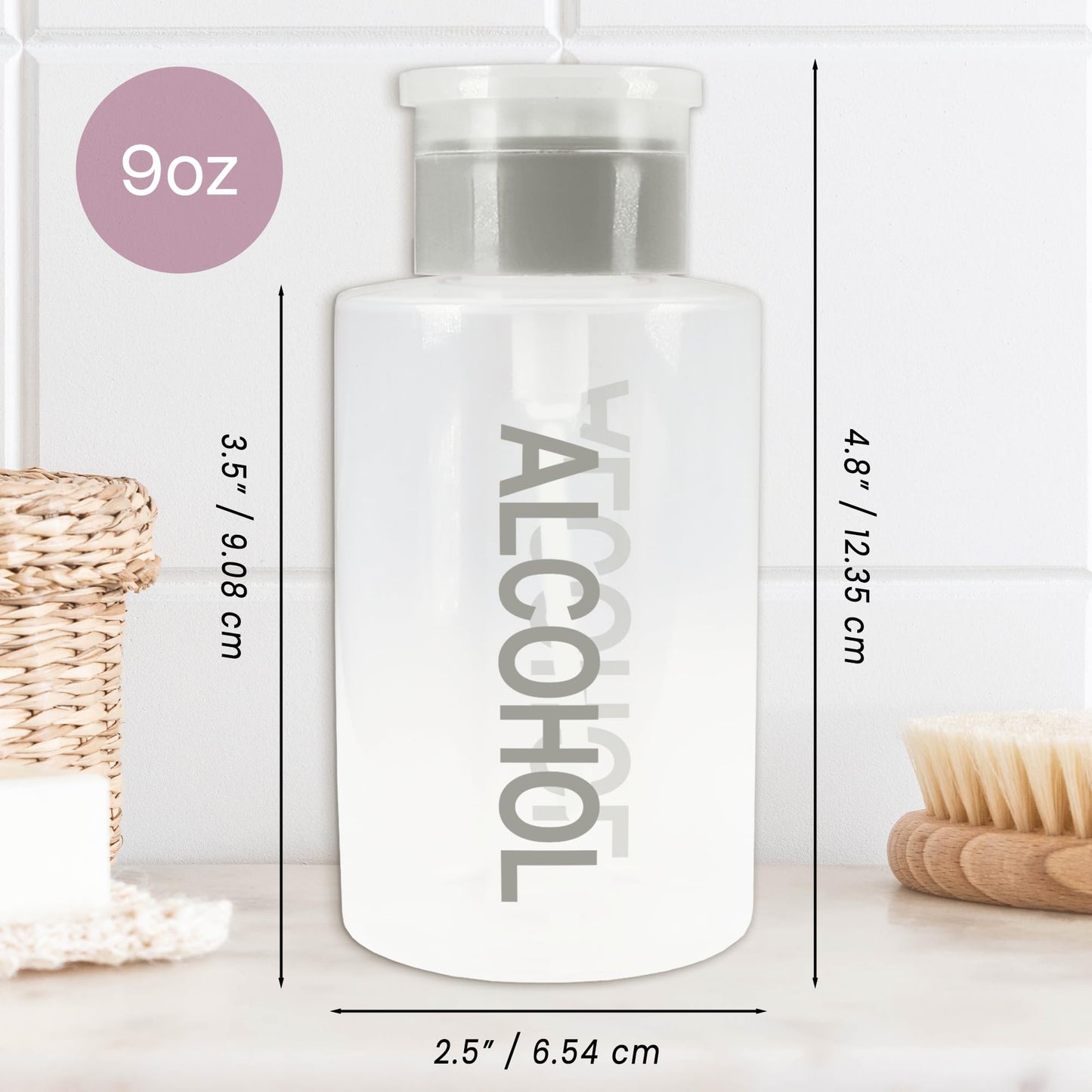 Liquid Push Down Alcohol Dispenser- Clear Bottle- Labeled - 9 Oz Bottle