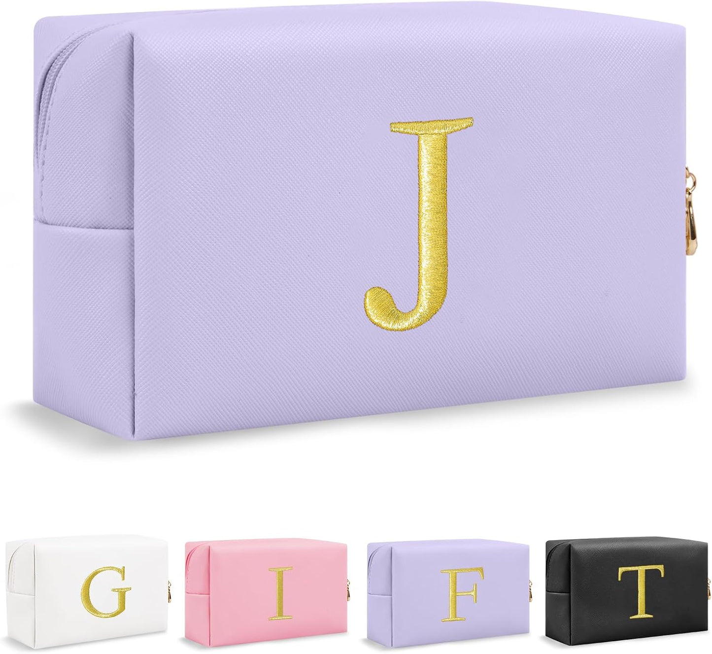 Personalized Initial Makeup Bag - Gold Embroidered Cosmetic Bag for Teens | Custom Travel Toiletry Bag (Black)