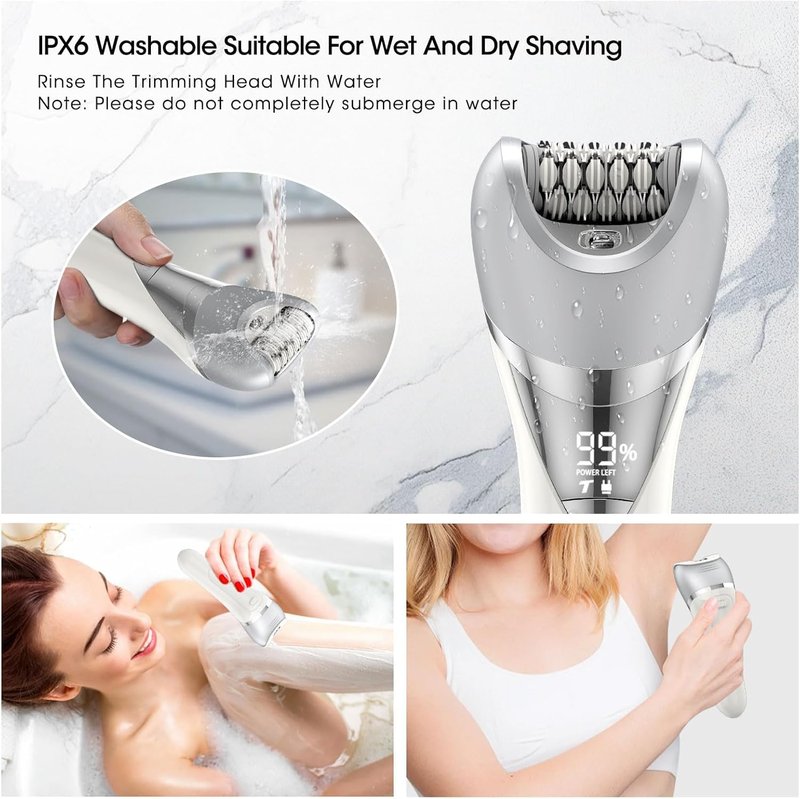 Epilator for Women, 7 in 1 Hair Removal Epilator, Electric Shaver for Women, Facial Brush, Face Massage and Body Exfoliator, IPX6 Waterproof Lady Razor for Whole body.