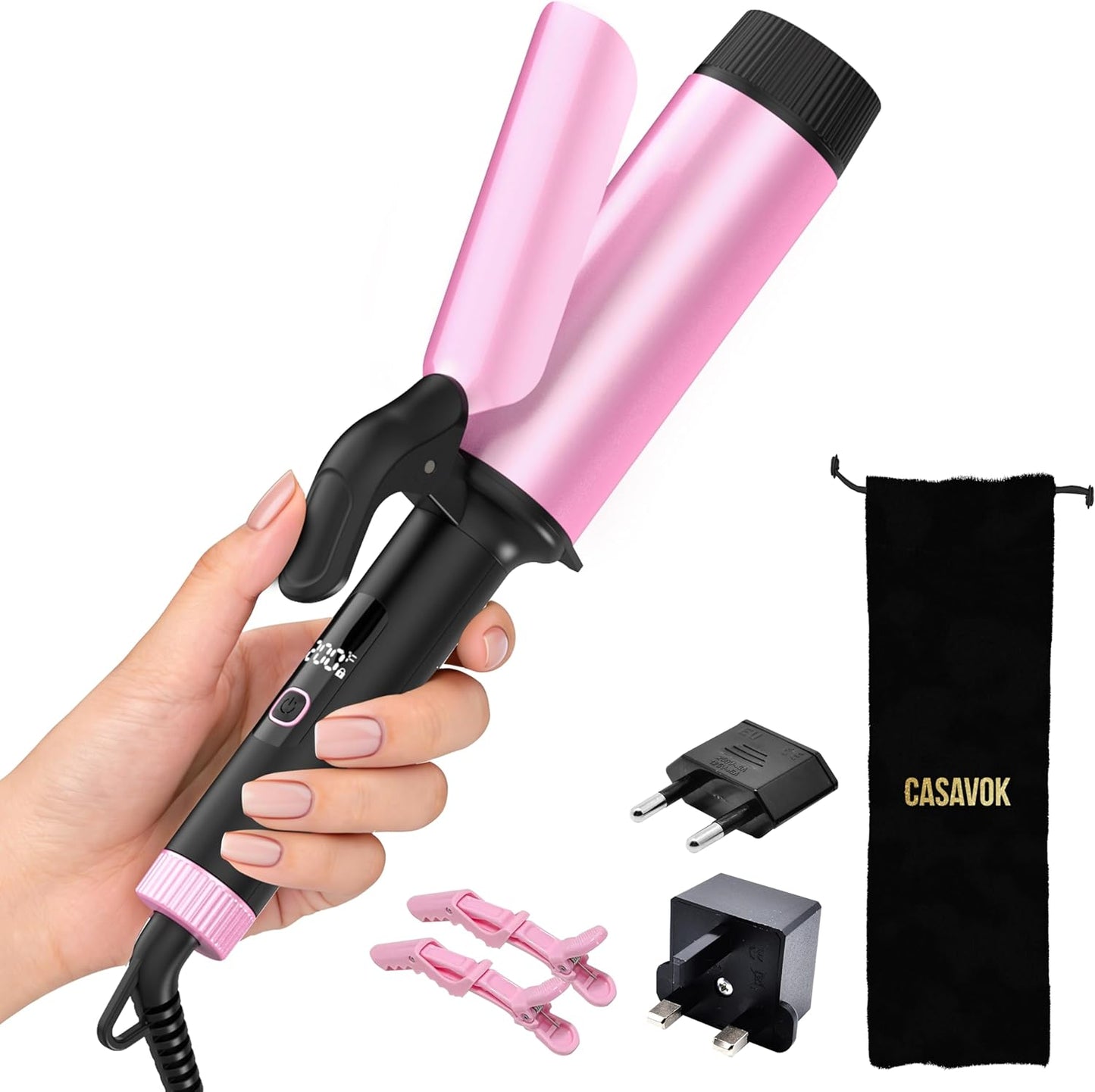 Large Curling Iron - 2 Inch Barrel for Long Hair | Dual Voltage 110-240V with Digital Display & Temp Lock