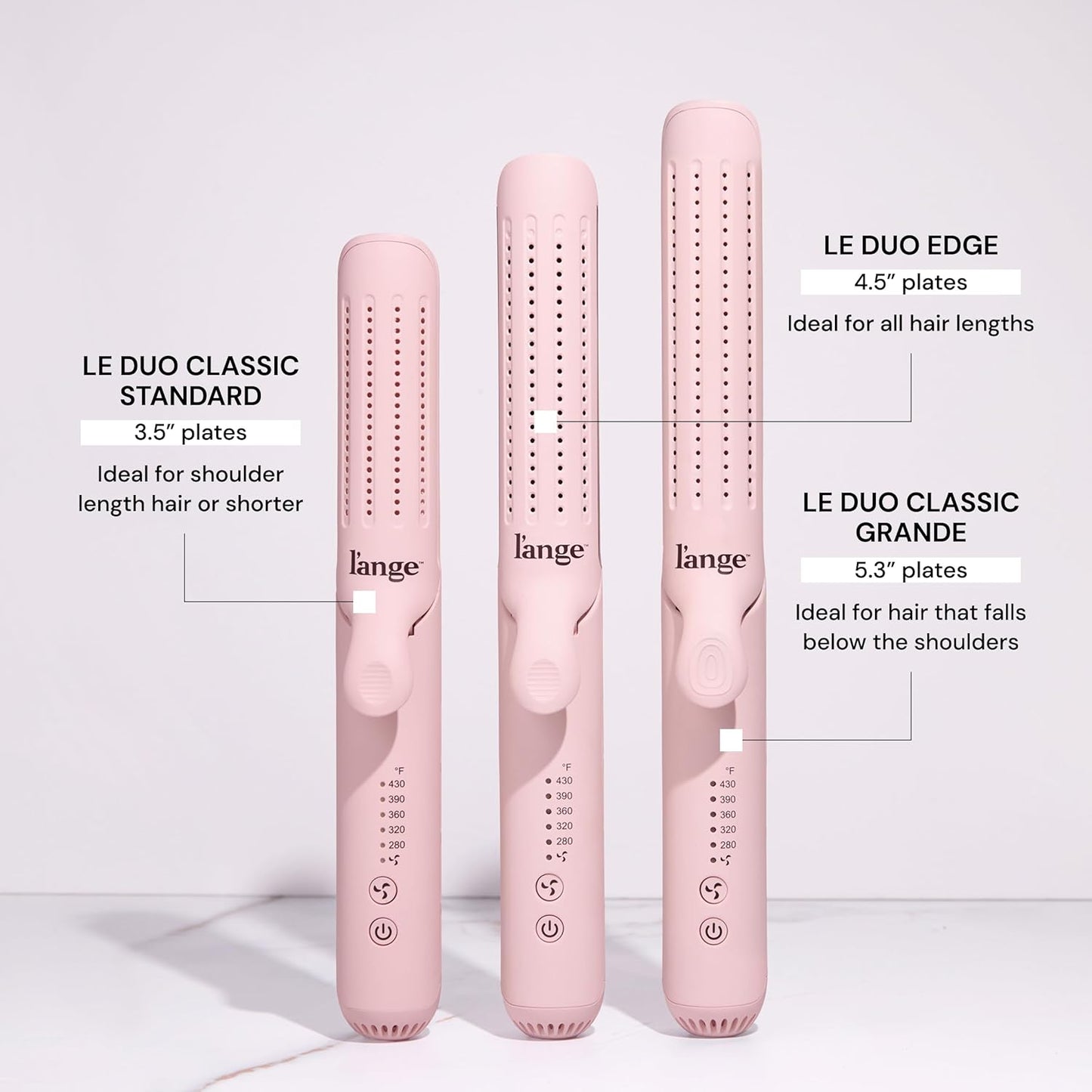 L'ANGE HAIR 2-in-1 Titanium Styler - 360° Airflow Flat Iron & Curling Iron | 1” Wide Plates in Blush