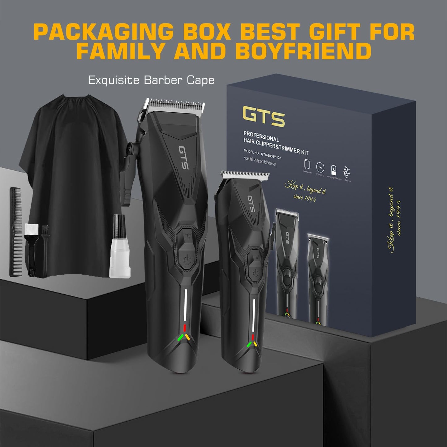Professional Hair Clippers for Men, Professional Barber Clippers and Trimmer Set, Mens Cordless Hair Clipper for Barbers Haircut Kit Fade Black