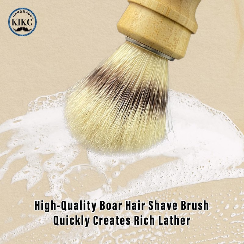 KIKC Hand Crafted Pure Boar Bristle Shaving Brush for Wet Shave, Comfortable Bamboo Handle, Shaving Brushes for Men,Soft Bristle, Best Gift for Bearded Man