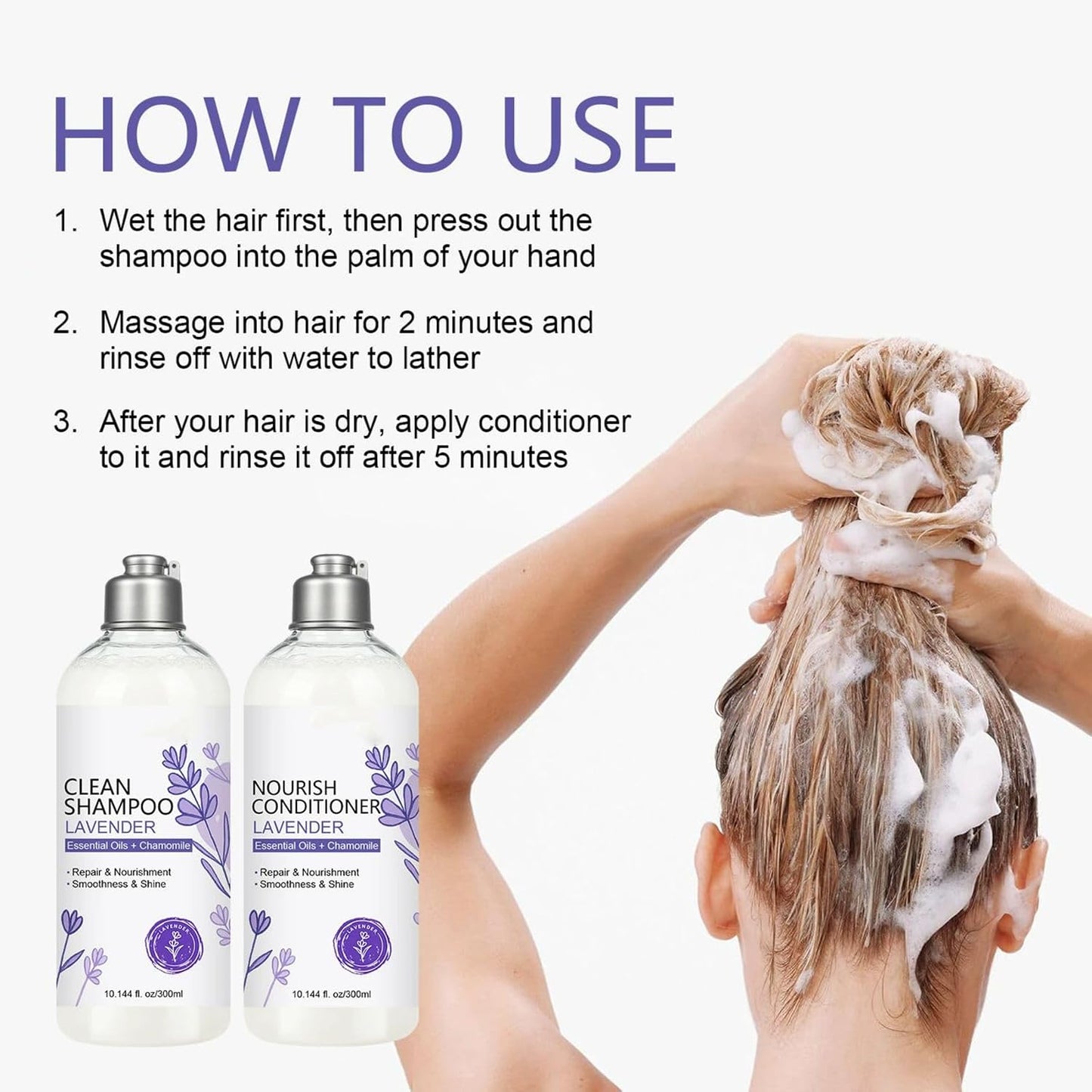 Lavender Shampoo & Conditioner Set - Nourishing Hair Care with Essential Oils | Deep Hydration & Silky Shine for Dry Hair