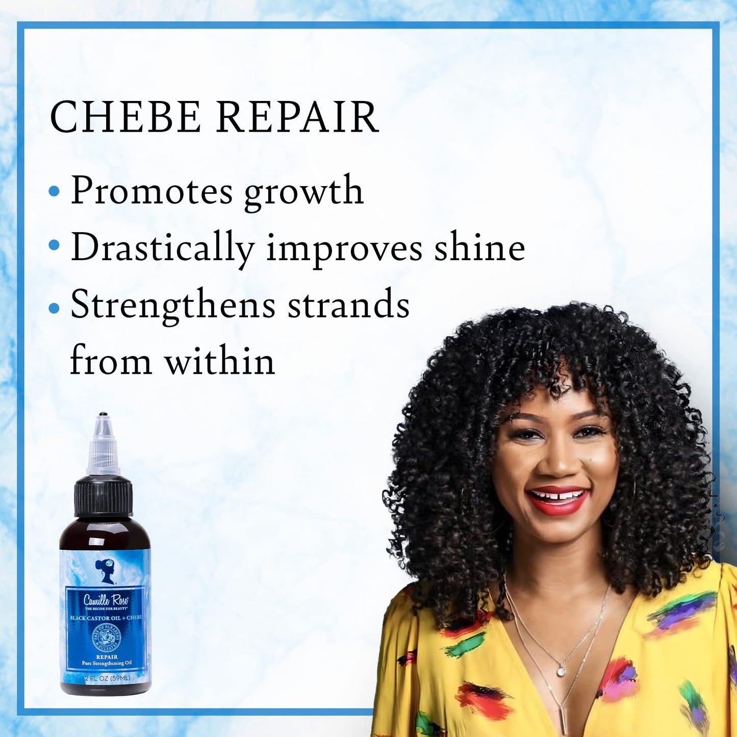 Camille Rose Black Castor Oil + Chebe Pure Strengthening Hair Oil – Nourishing Oils for Dry, Damaged High-Porosity Hair, 2 Fl Oz