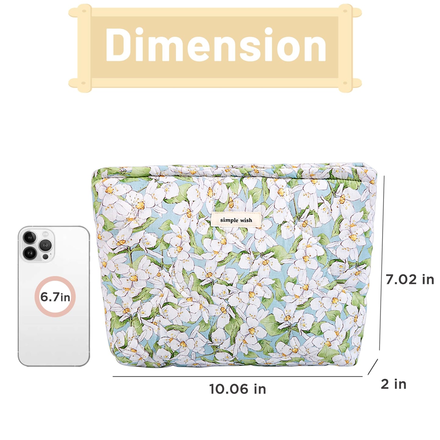 Sminra Floral Makeup Bag Large Travel Cotton Quilted Cosmetic Makeup Bag Organizer, Cute Coquette Aesthetic Zipper Portable Pouch Purse Toiletry Bag accessories