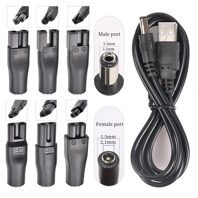 BaiWeiDun Universal Replacement 7PCS USB 5V Charger Cable, Compatible for Electric Hair Clippers, Beard Trimmers, Shavers, Beauty Instruments, Desk Lamps, Purifiers. (1)