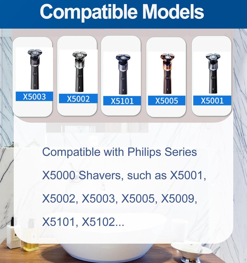 Replacement Heads Compatible with Philips Norelco 5000X Series Shavers, Fits Models X5000/X5001/X5002/X5003/X5005/X5009/X5101/X5102