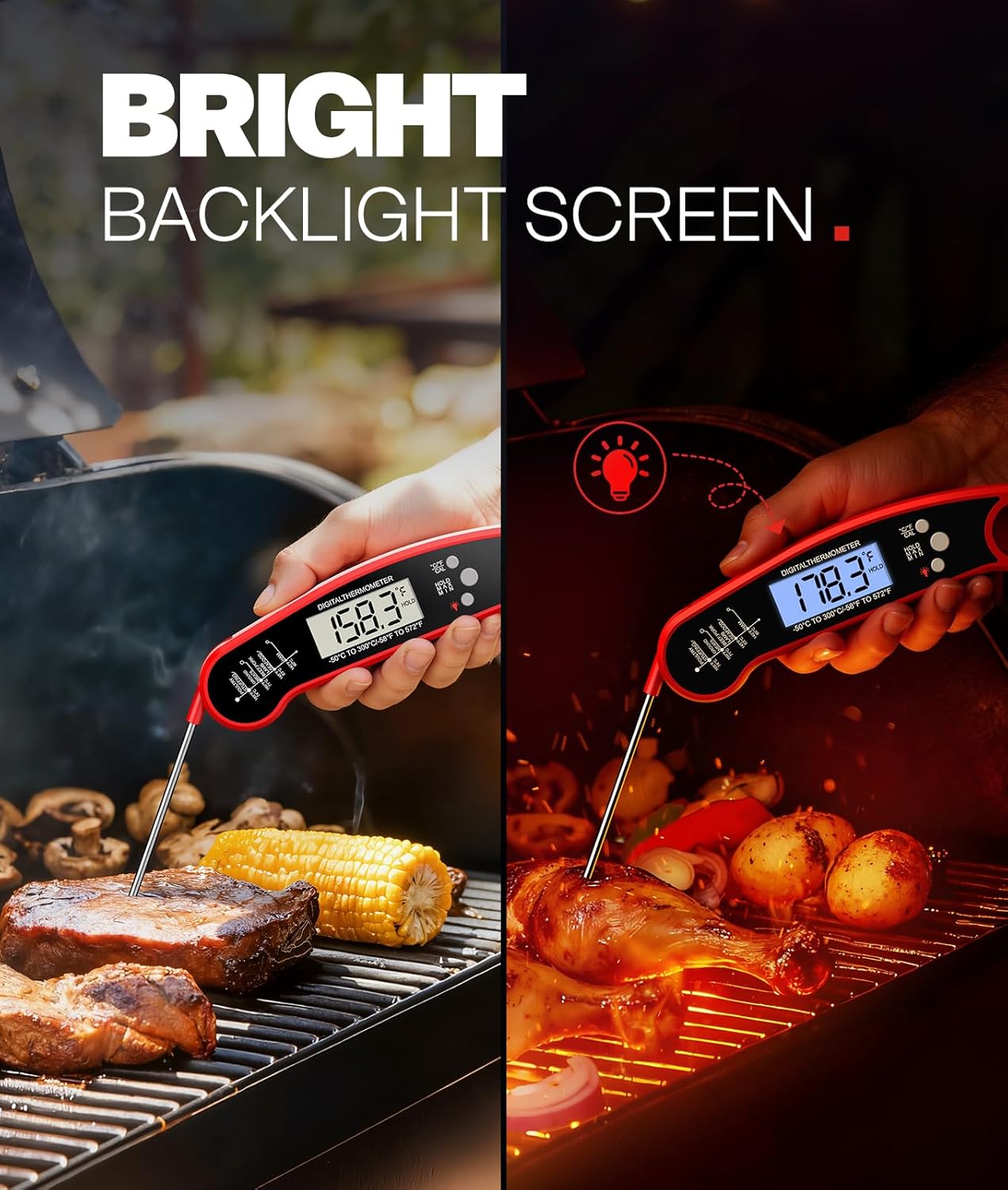 Digital Meat Thermometer - Instant Read Cooking Thermometer for Grilling, BBQ, Air Fryer | Red Color