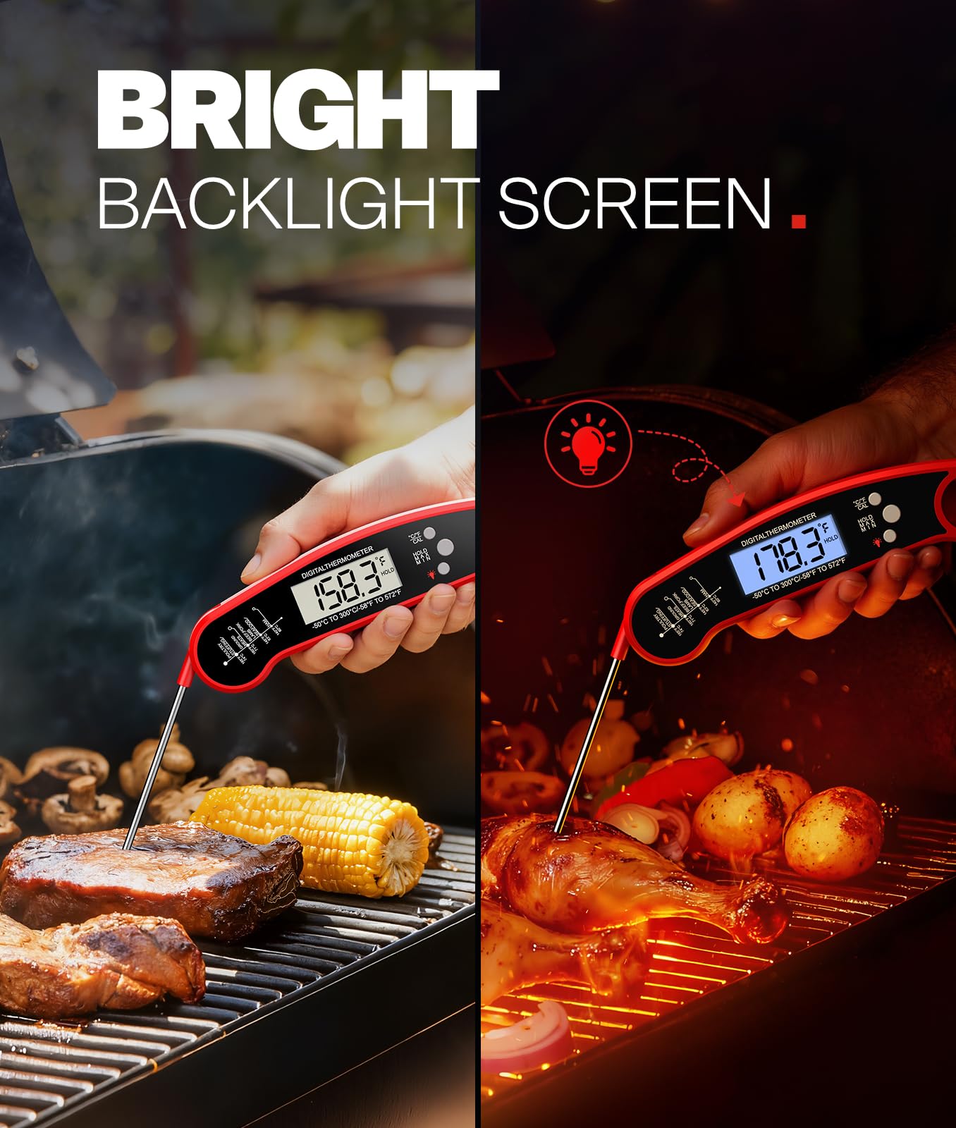 Meat Thermometer Digital – Instant Read Food Thermometer for Grilling, BBQ, Air Fryer, Smoker, Candy Making, Kitchen Gadgets, BBQ Essentials, Gift for Fathers Day, Dad Men Husband Him, Red