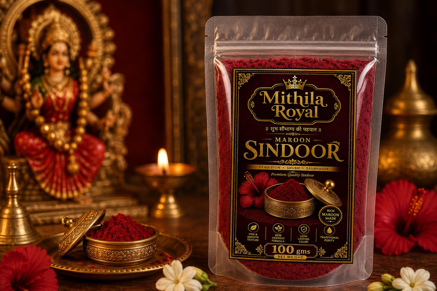 Mithila Royal Maroon Sindoor Powder Compact, Organic Sindoor For Women With Herbal Sindoor Blend, Kumkum Inspired Maroon Shade For Bridal Looks And Everyday Style